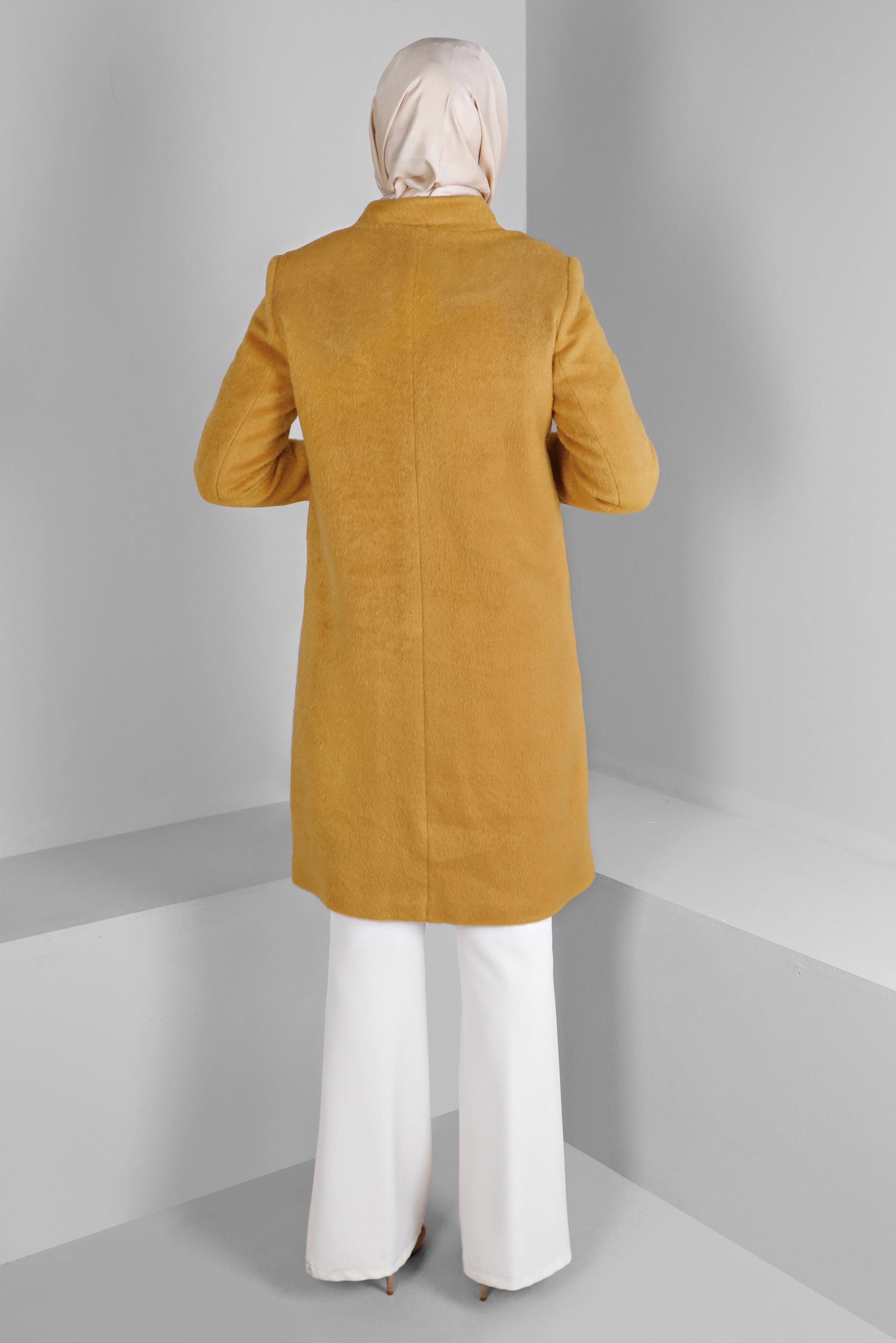 Hijab clothing YELLOW FEATHER BUTTONED COAT WITH POCKET DETAIL 90380