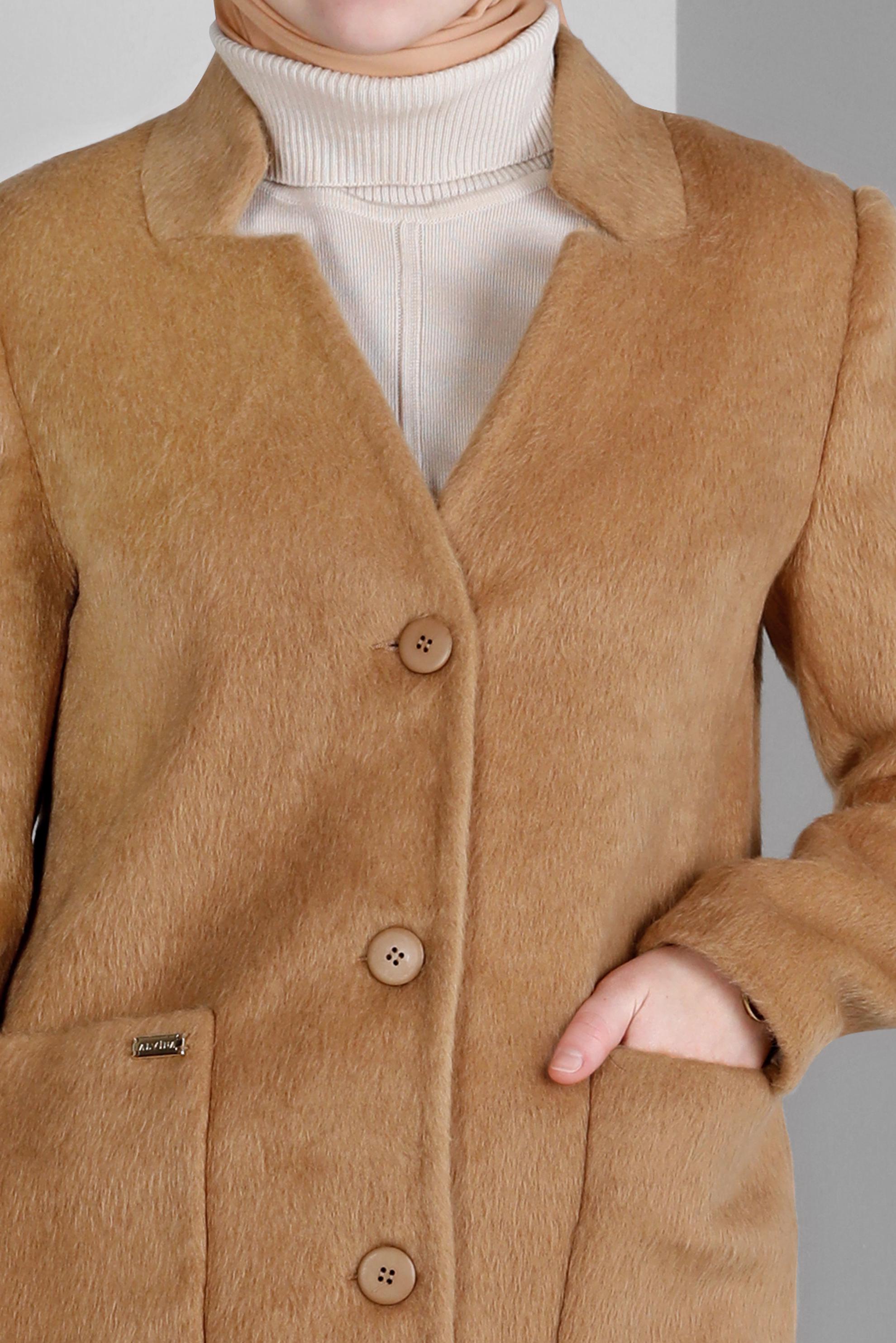 Tesettür giyim KAHVE TÜYLÜ DÜĞMELİ CEP DETAYLI KABAN 90380