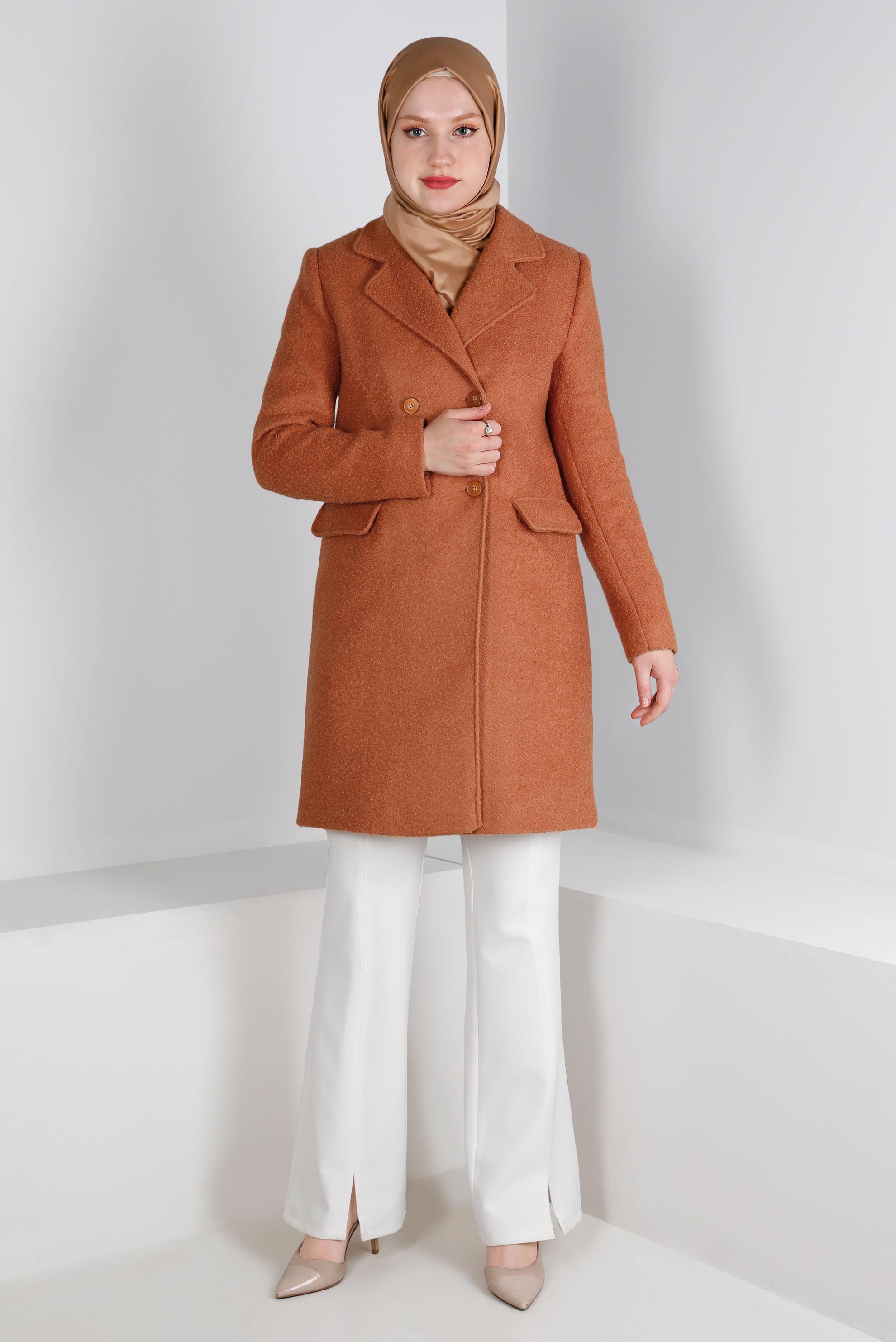 Tesettür giyim TURUNCU DÜĞME DETAYLI KEÇE KABAN 90381