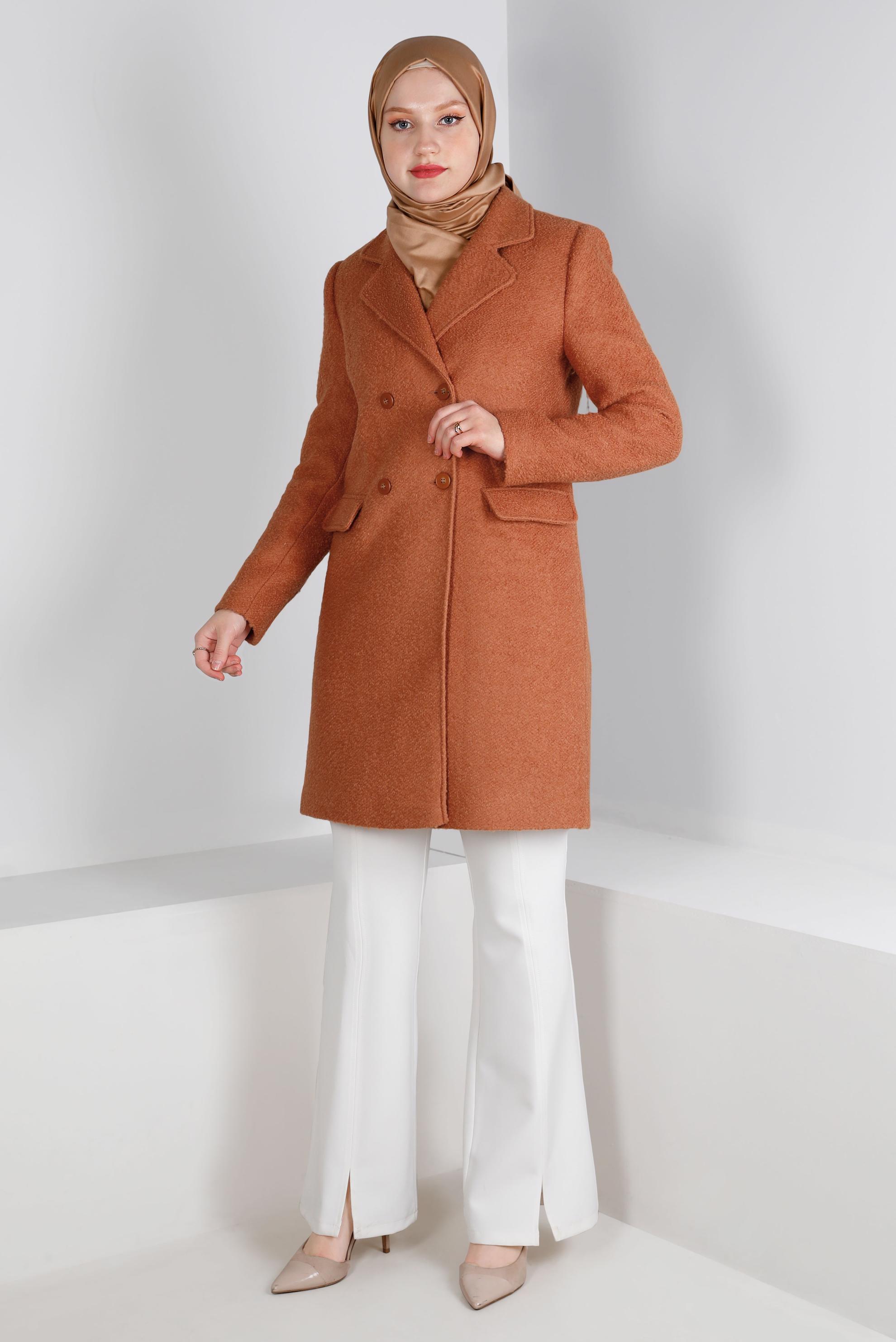Tesettür giyim TURUNCU DÜĞME DETAYLI KEÇE KABAN 90381
