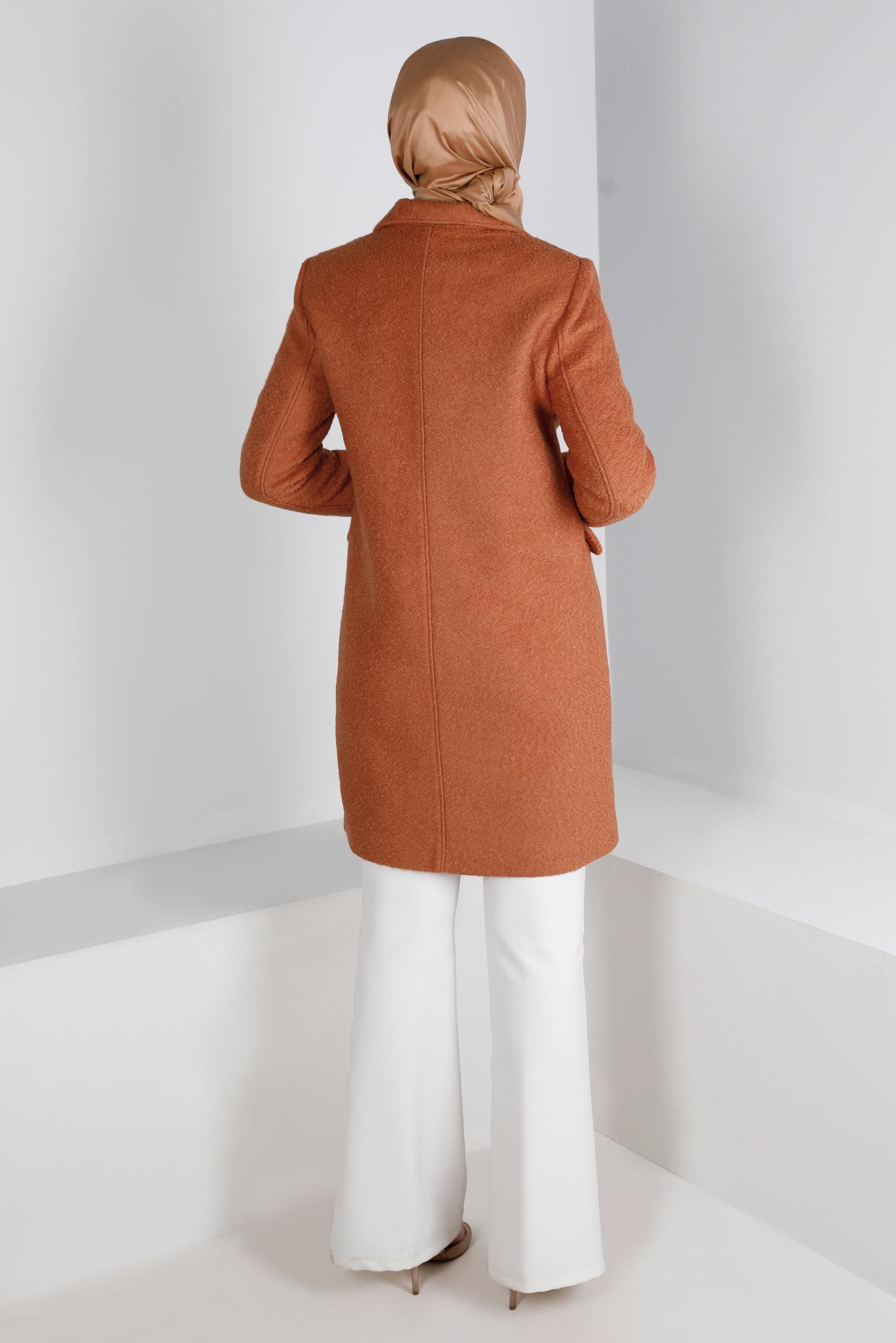 Tesettür giyim TURUNCU DÜĞME DETAYLI KEÇE KABAN 90381