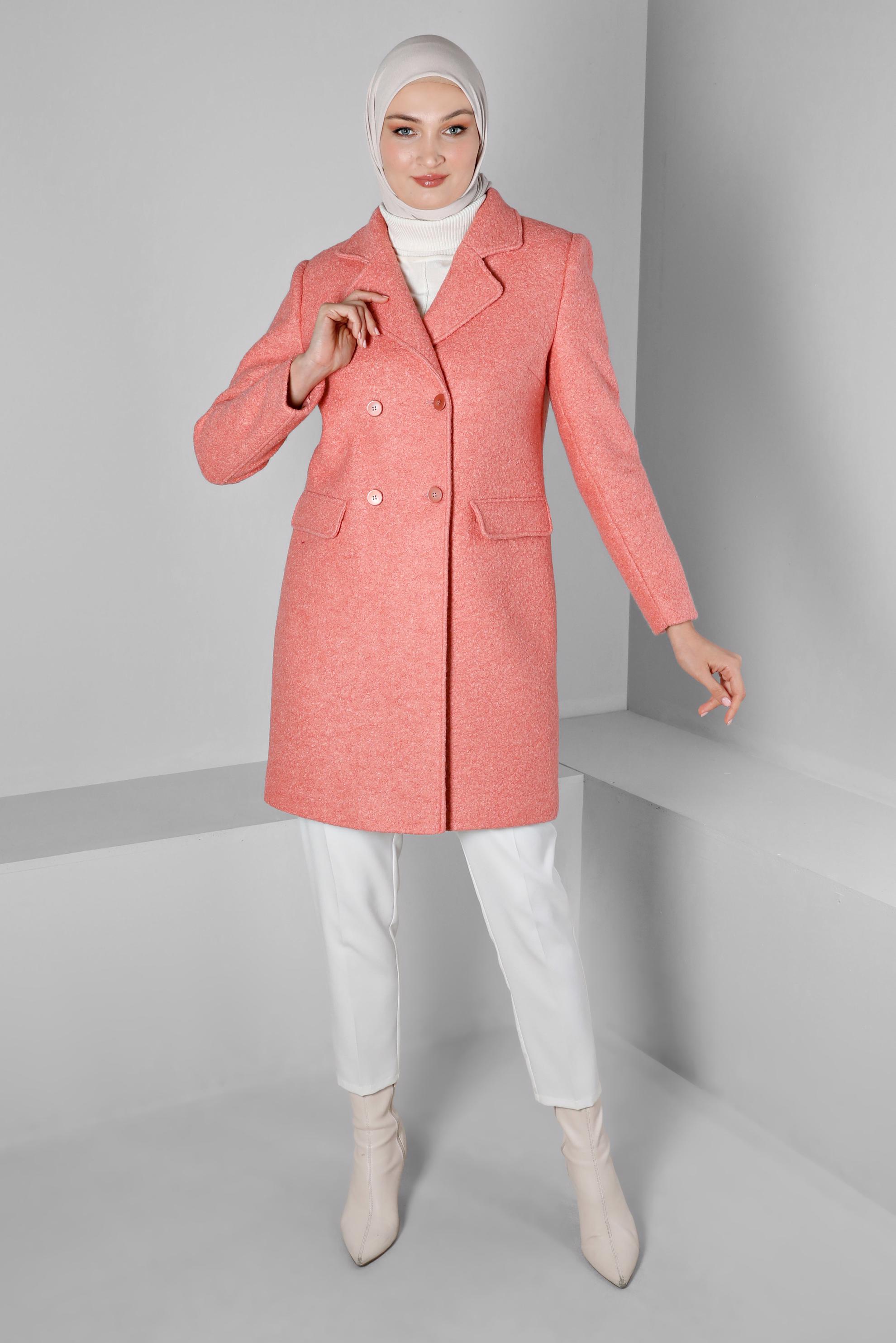 Hijab clothing POWDER BUTTON DETAILED DOUBLE BREASTED COAT 90381-1