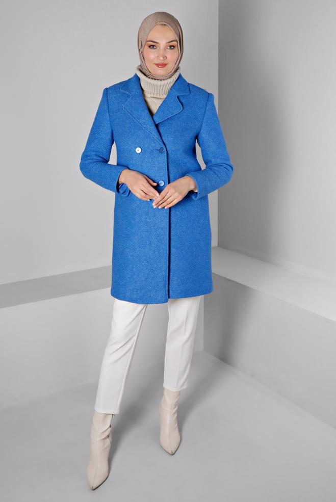 Vêtements hijab  MANTEAU DOUBLE BOUTONNAGE AVEC BOUTONS 90381-1 - ALVİNA