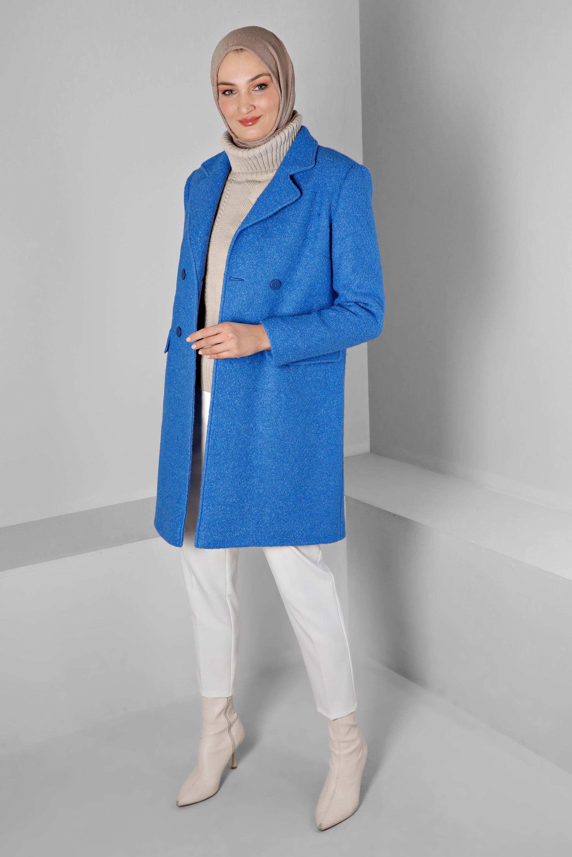 Vêtements hijab BLEU MARINE MANTEAU DOUBLE BOUTONNAGE AVEC BOUTONS 90381-1