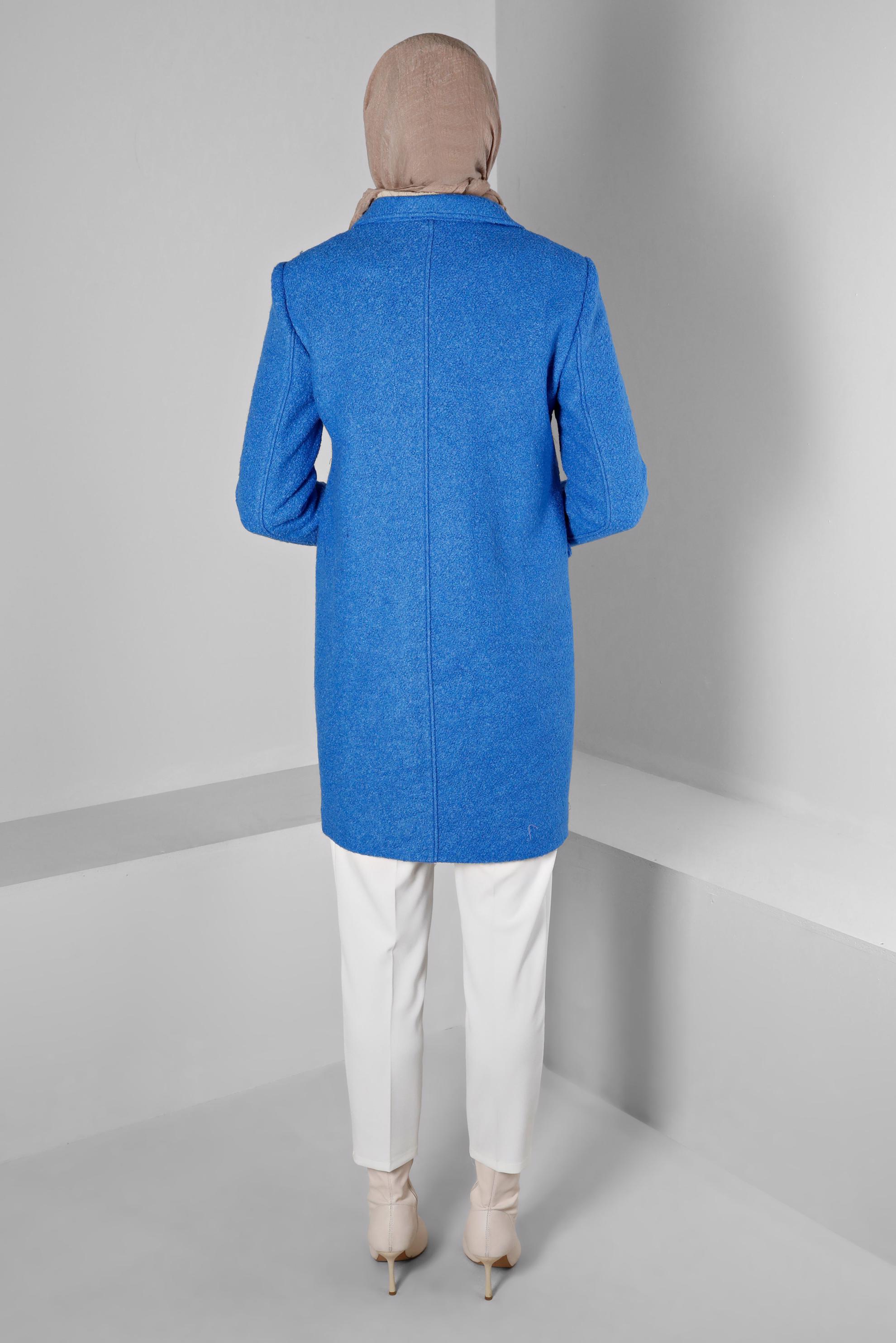 Vêtements hijab BLEU MARINE MANTEAU DOUBLE BOUTONNAGE AVEC BOUTONS 90381-1