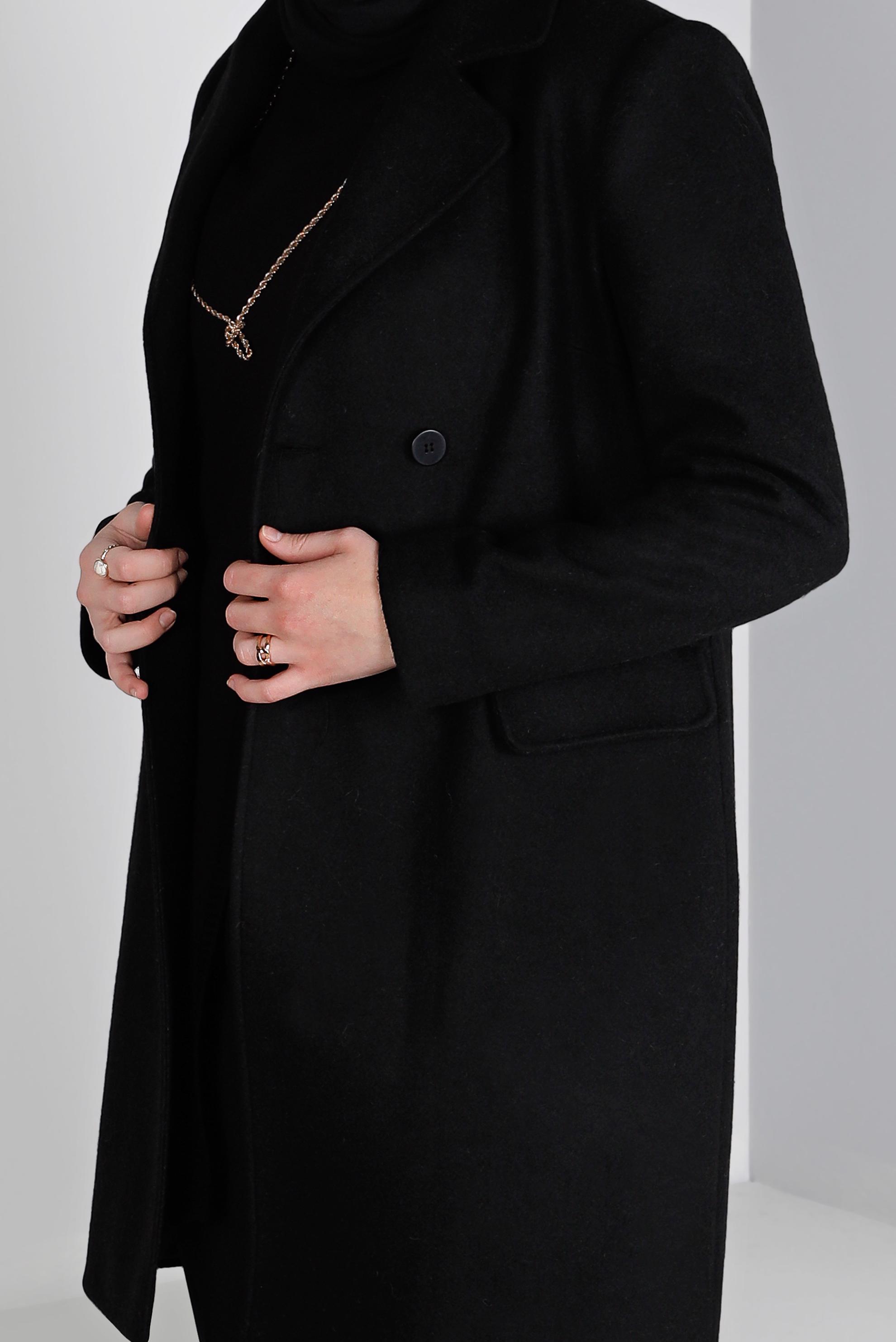 Tesettür giyim SİYAH CEPLİ DÜĞMELİ KABAN 90381-2