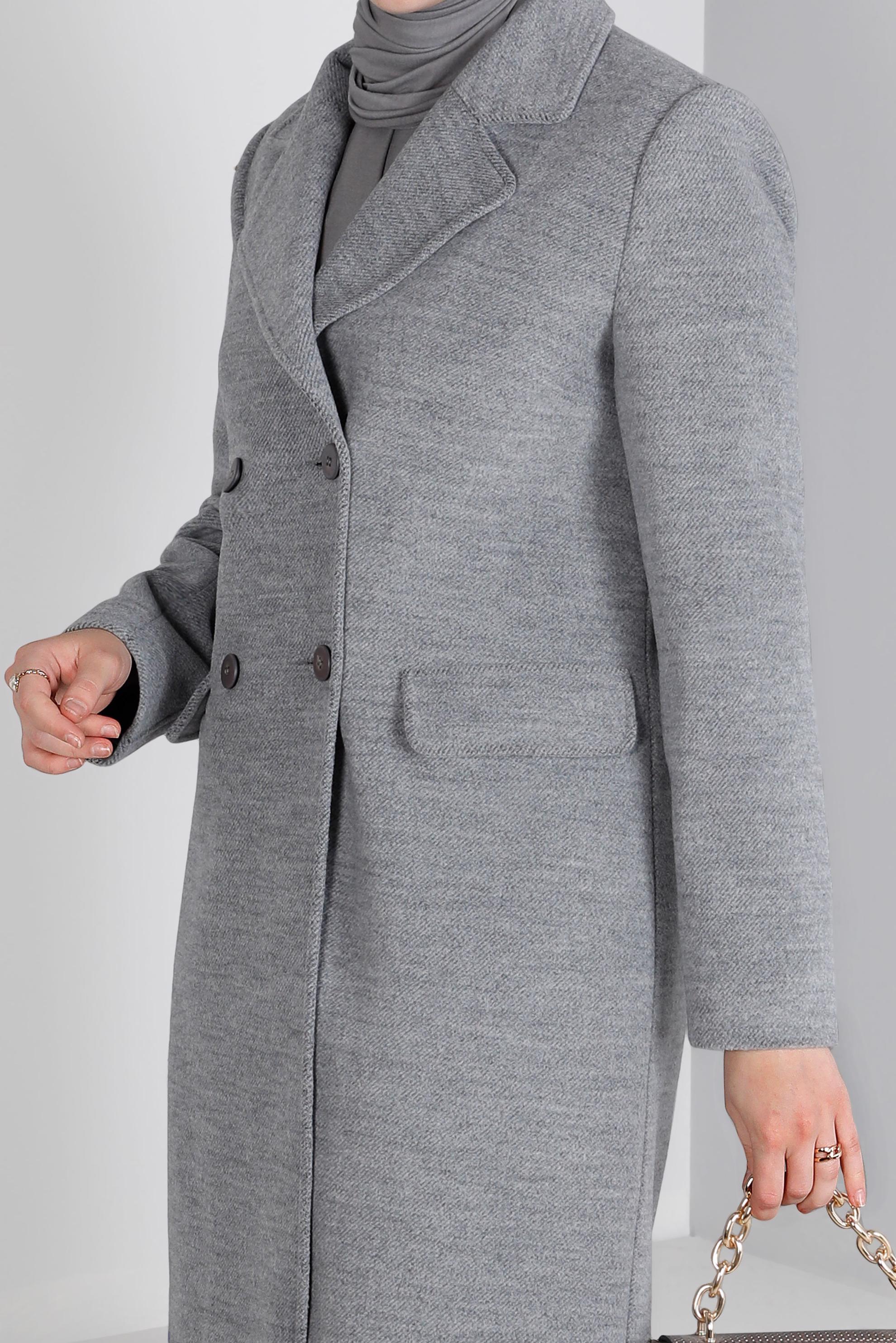 Tesettür giyim GRİ CEPLİ DÜĞMELİ KABAN 90381-2