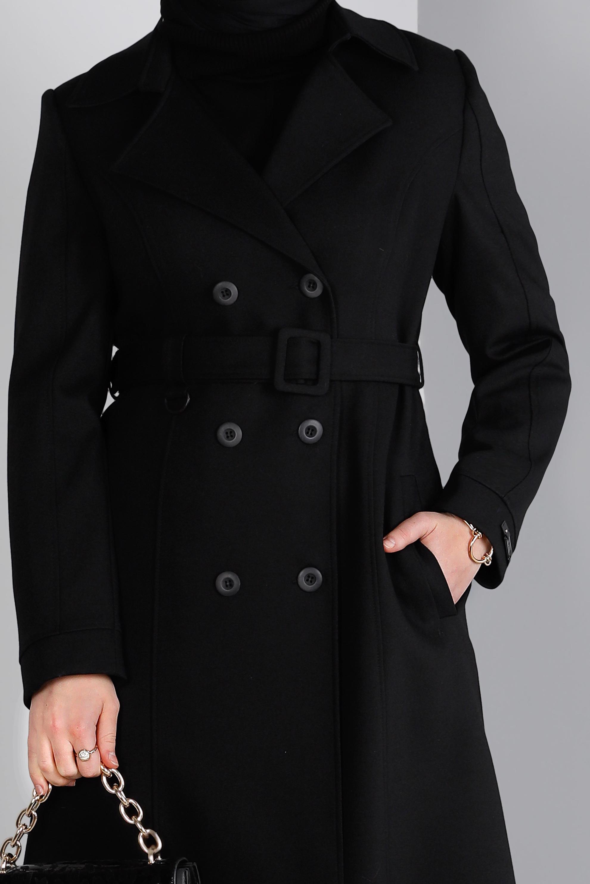 Tesettür giyim SİYAH KEMERLİ DÜĞME DETAYLI KABAN 90382