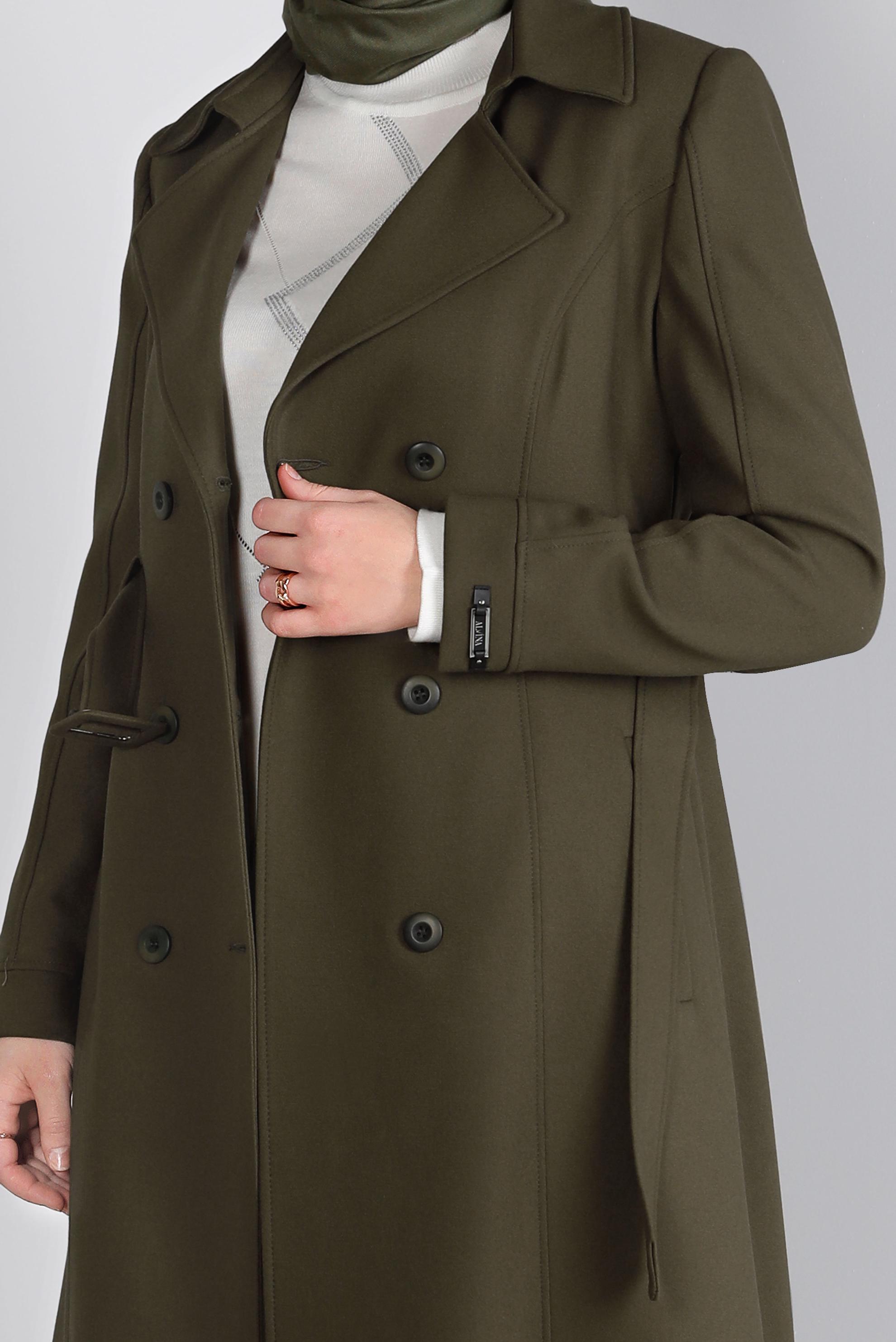 Tesettür giyim HAKİ KEMERLİ DÜĞME DETAYLI KABAN 90382