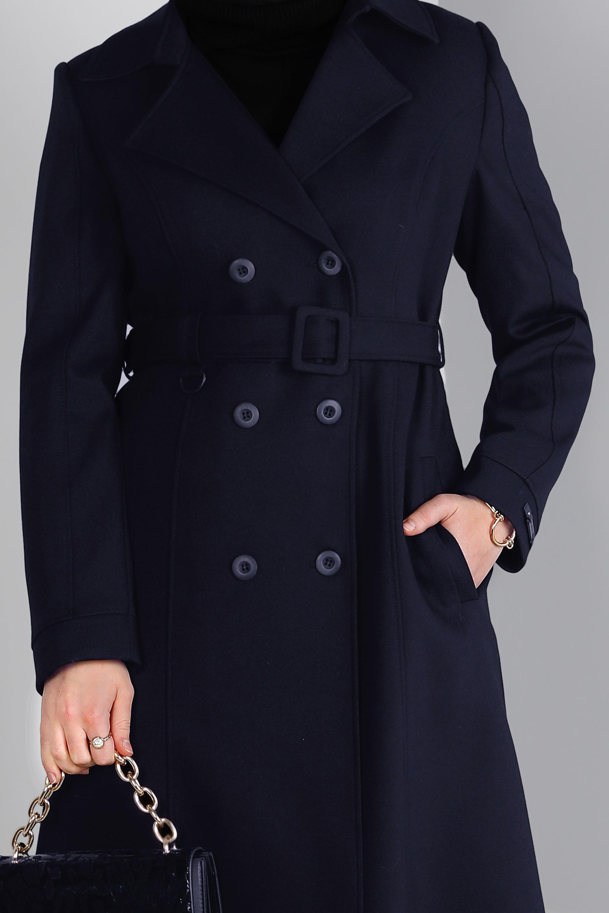 Tesettür giyim LACİVERT KEMERLİ DÜĞME DETAYLI KABAN 90382