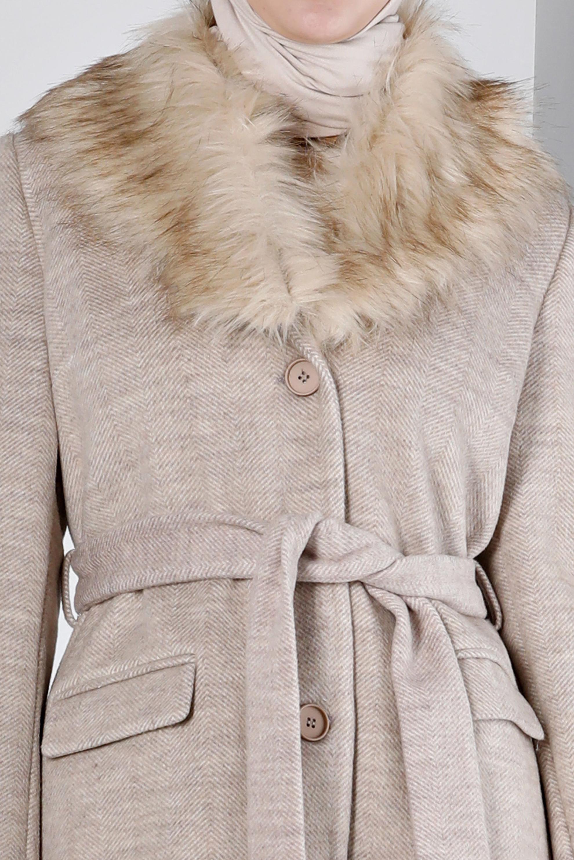 Hijab clothing BEIGE BUTTONED FURRY COAT 90383