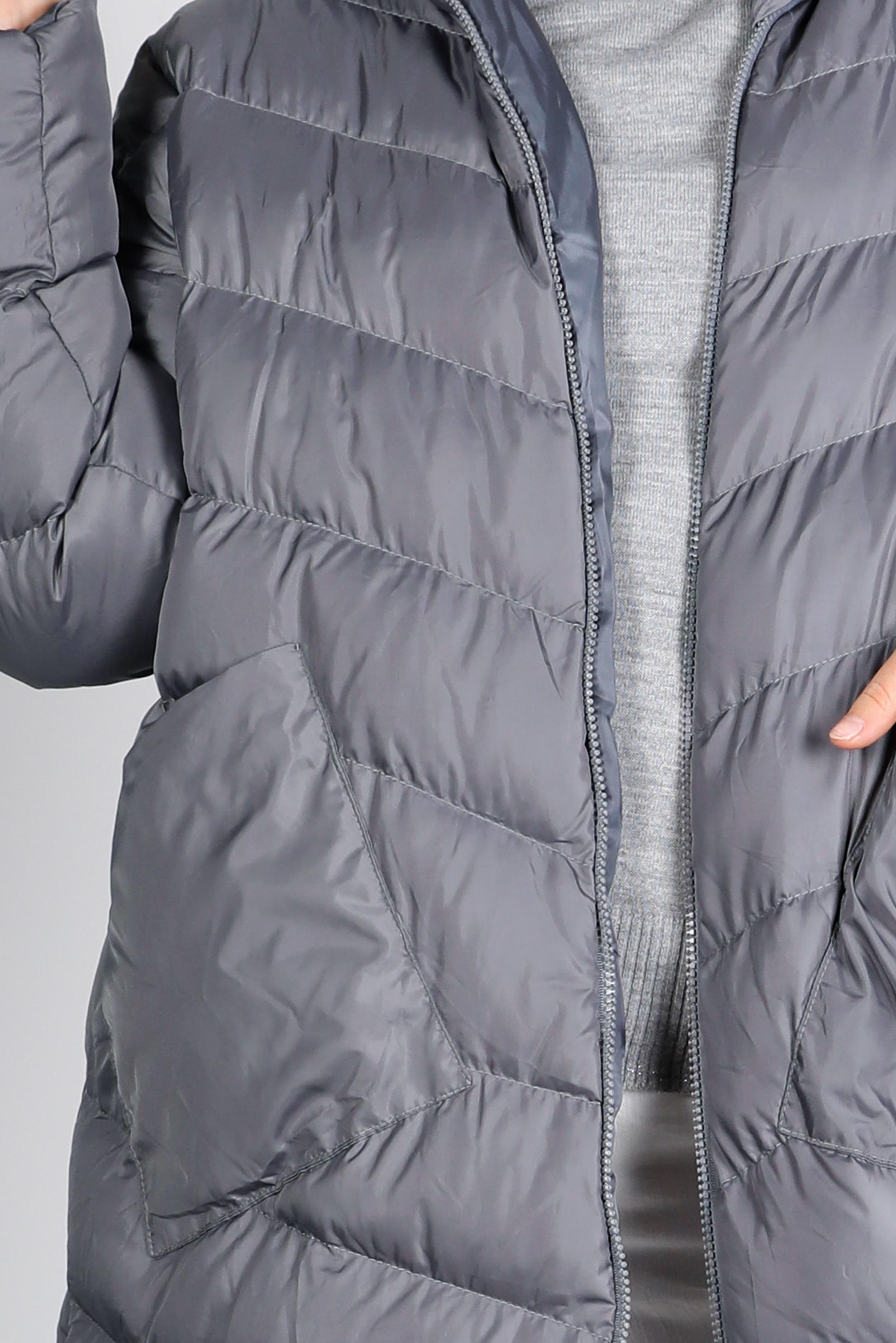 Tesettür giyim GRİ KAPÜŞONLU FERMUARLI ŞİŞME KABAN 90390 