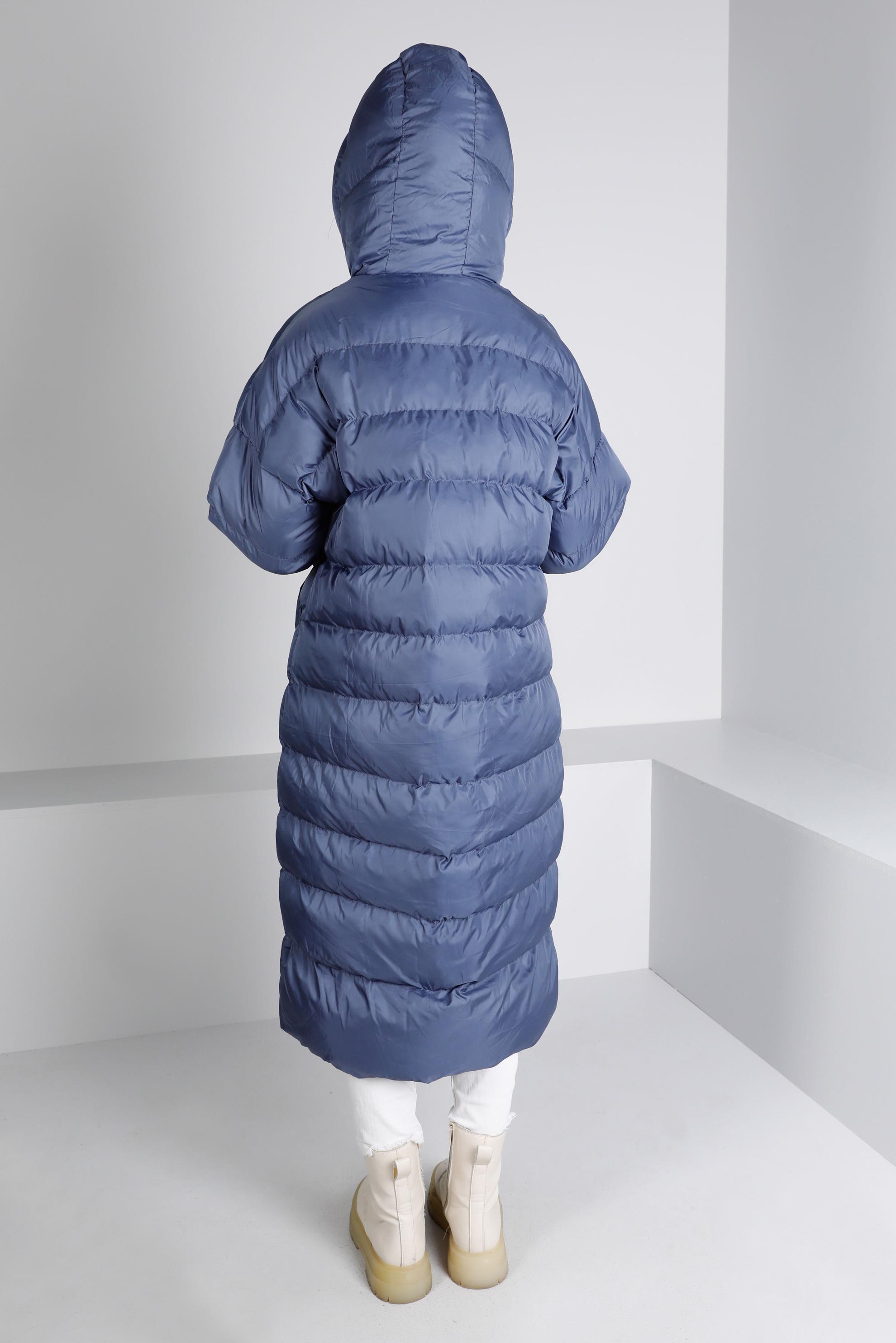 Tesettür giyim LACİVERT KAPÜŞONLU FERMUARLI ŞİŞME KABAN 90390 