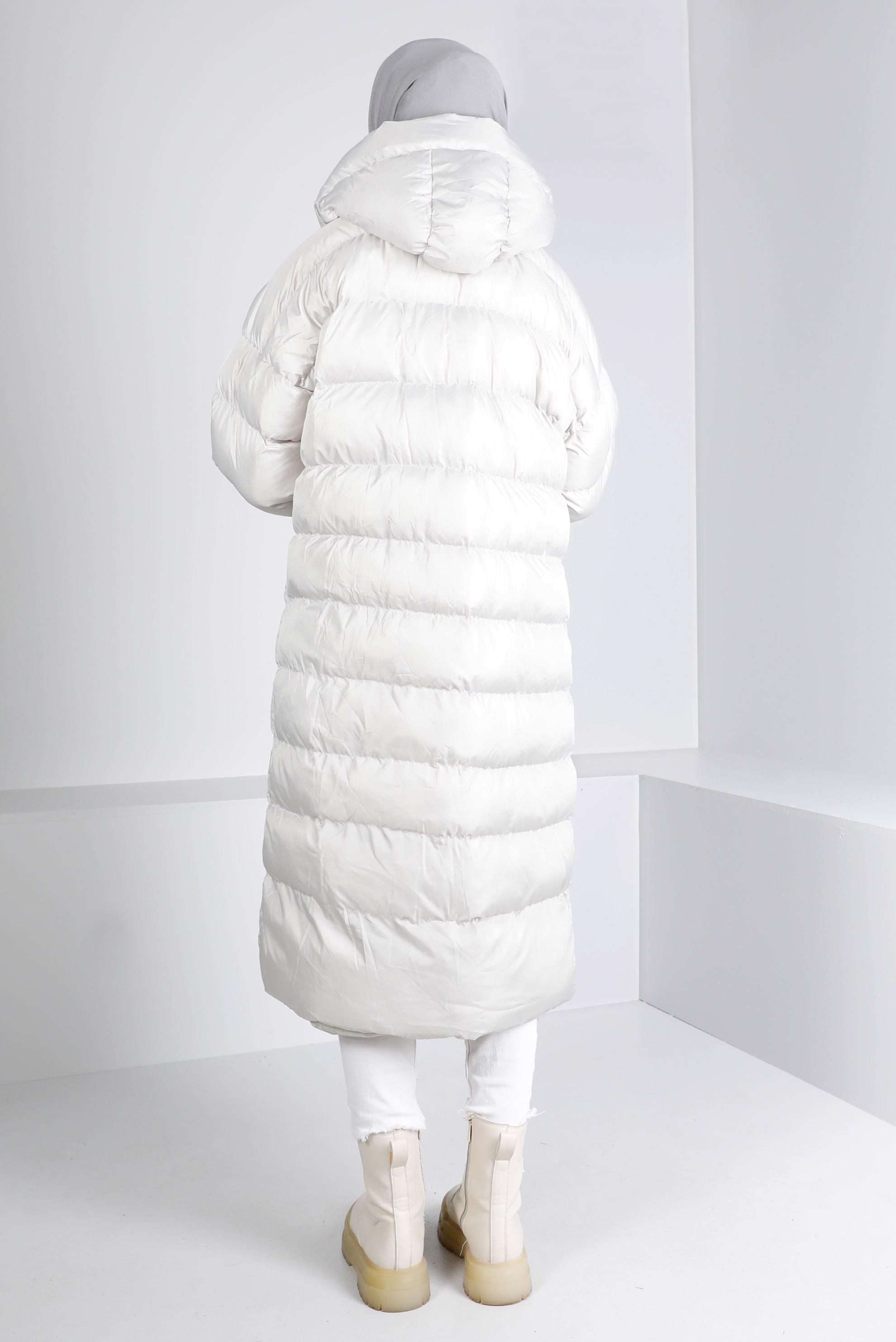 Hijab clothing BEIGE HOODED ZIPPED PUFFER COAT 90390 