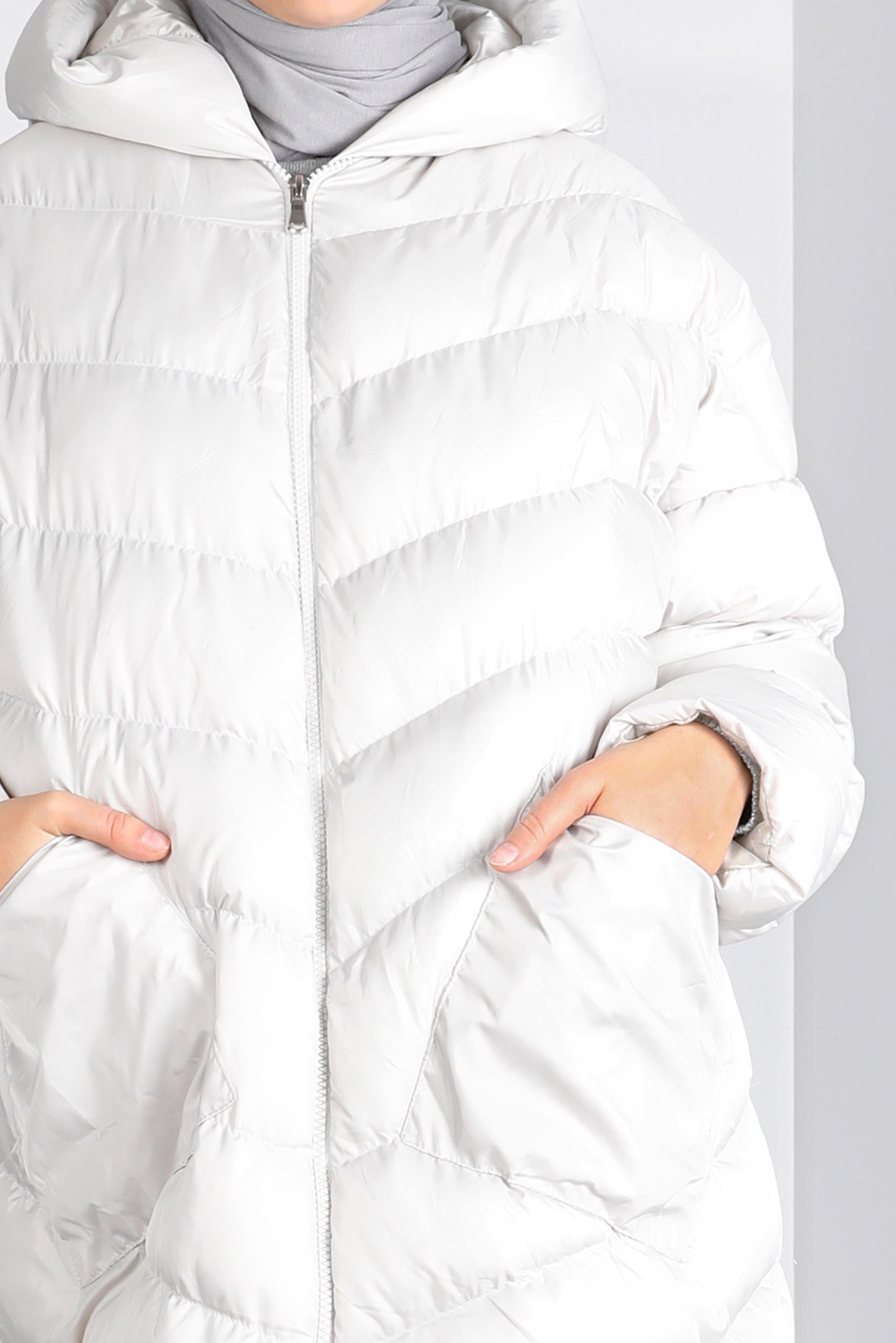 Hijab clothing BEIGE HOODED ZIPPED PUFFER COAT 90390 