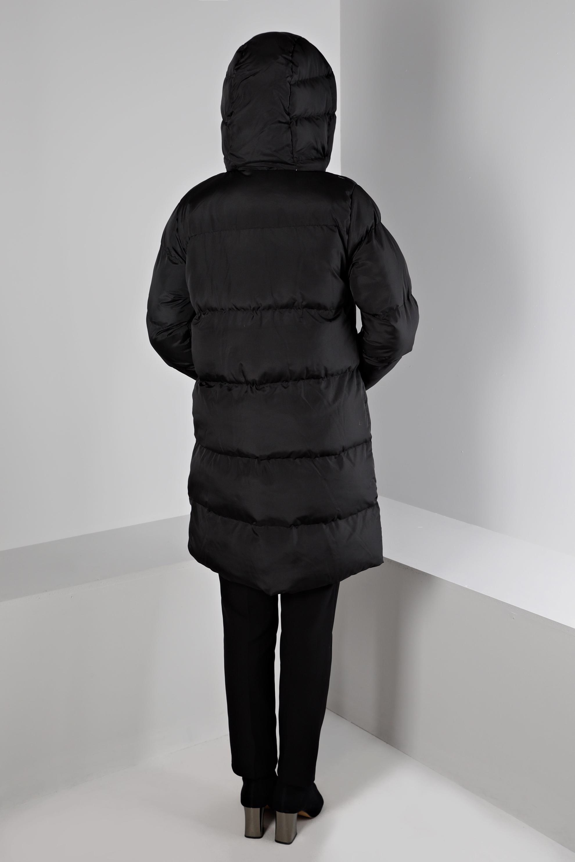 Tesettür giyim SİYAH KAPÜŞONLU ŞİŞME KABAN 90391