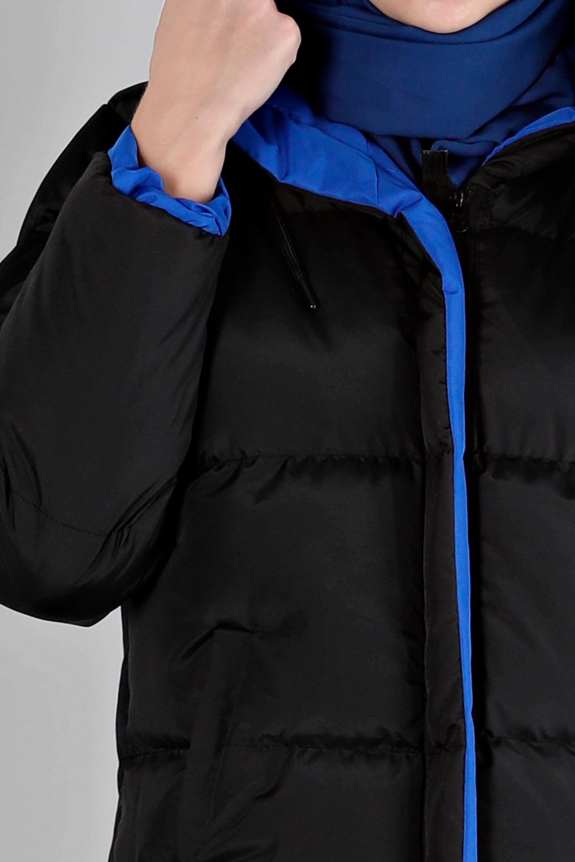 Tesettür giyim SİYAH KAPÜŞONLU ŞİŞME KABAN 90391