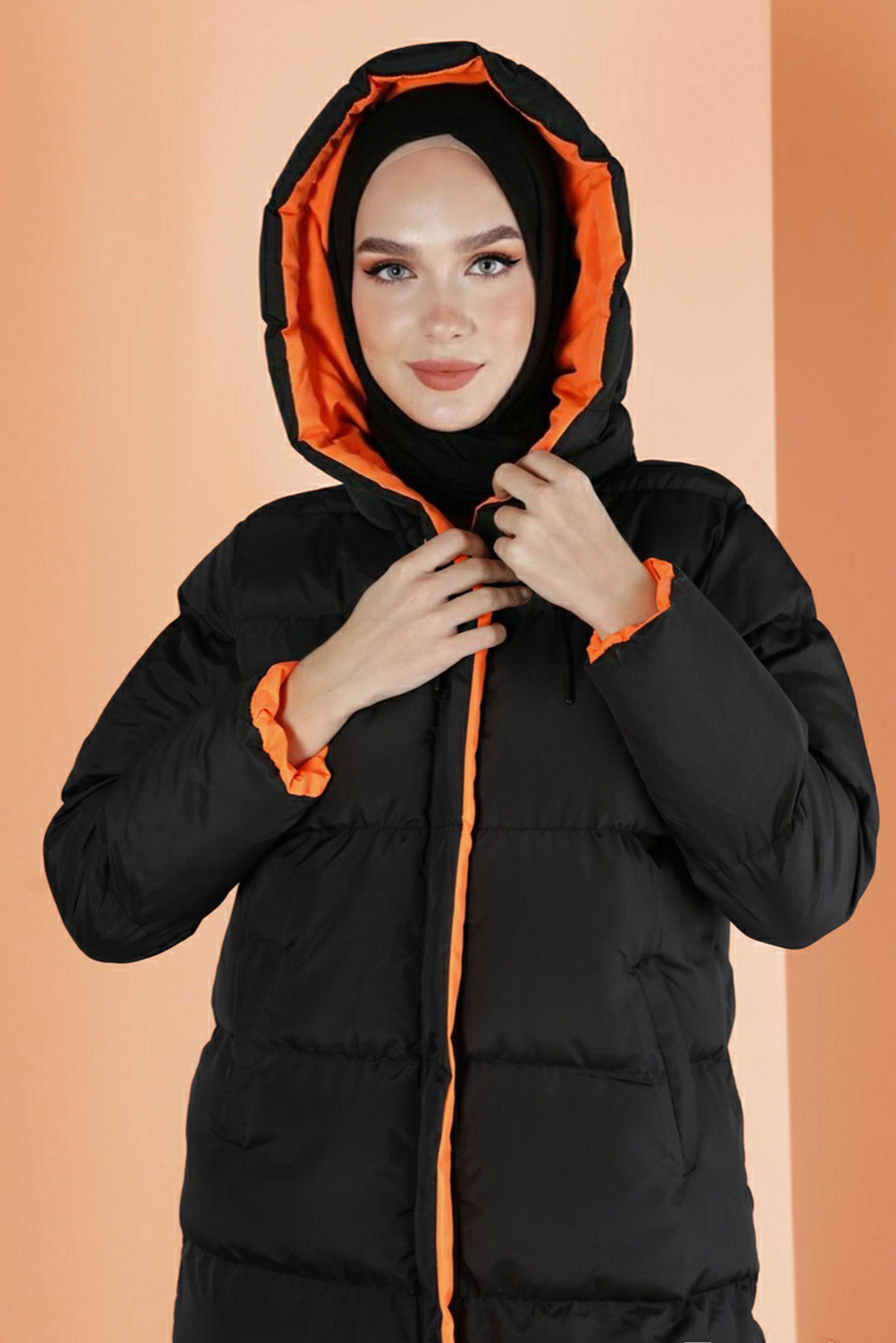 Hijab clothing BLACK HOODED PUFFER COAT 90391
