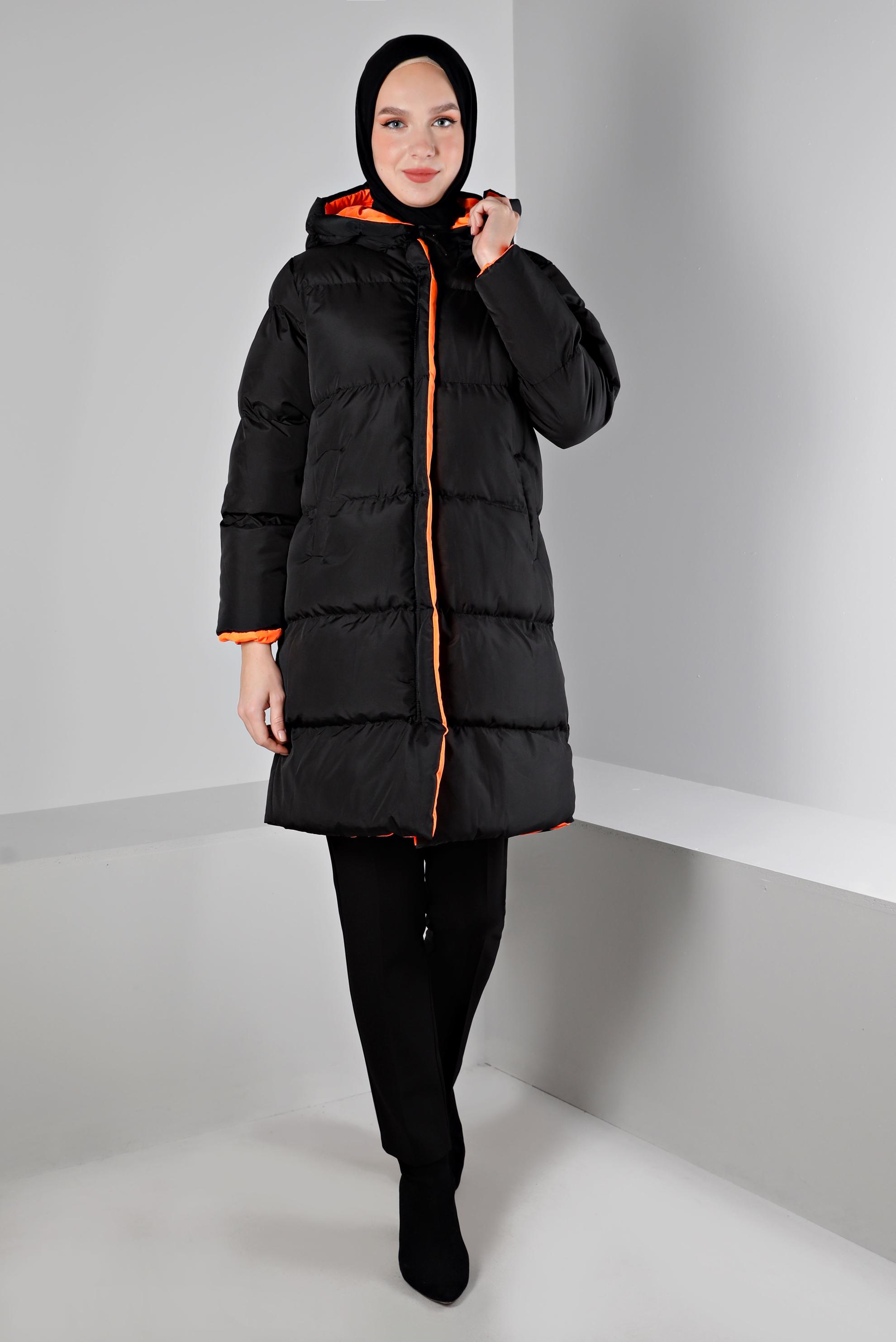 Hijab clothing BLACK HOODED PUFFER COAT 90391