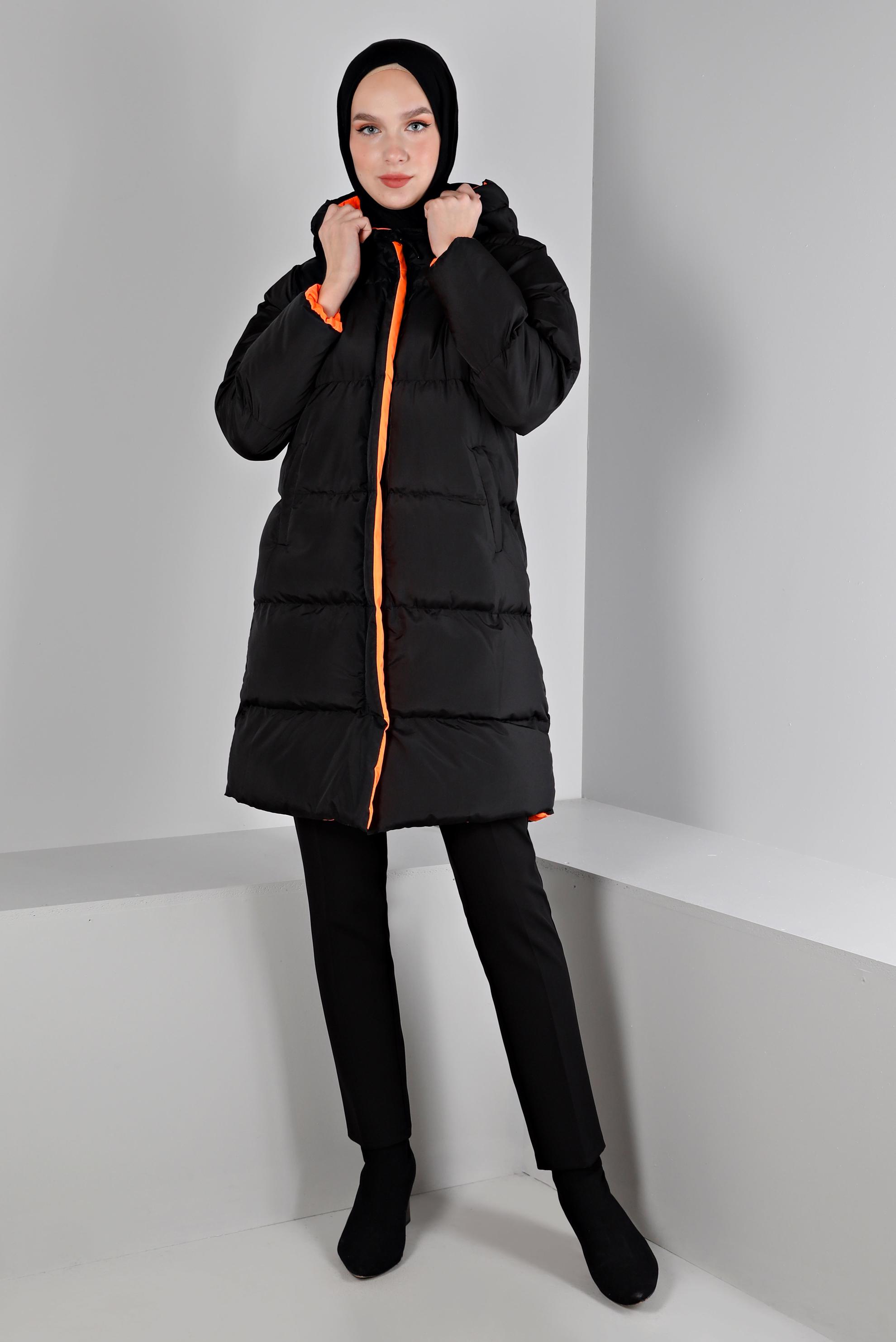 Hijab clothing BLACK HOODED PUFFER COAT 90391