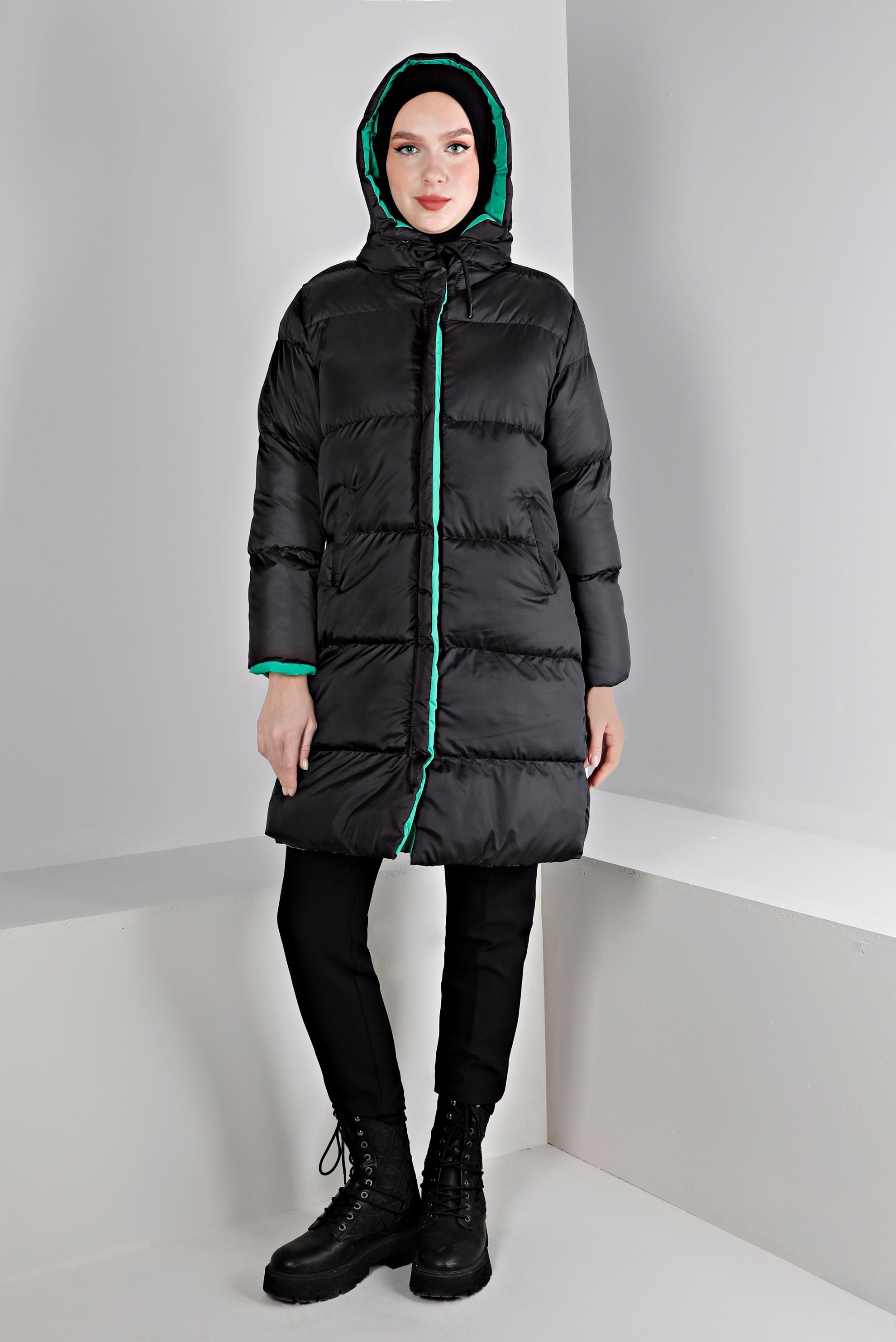 Hijab clothing BLACK HOODED PUFFER COAT 90391