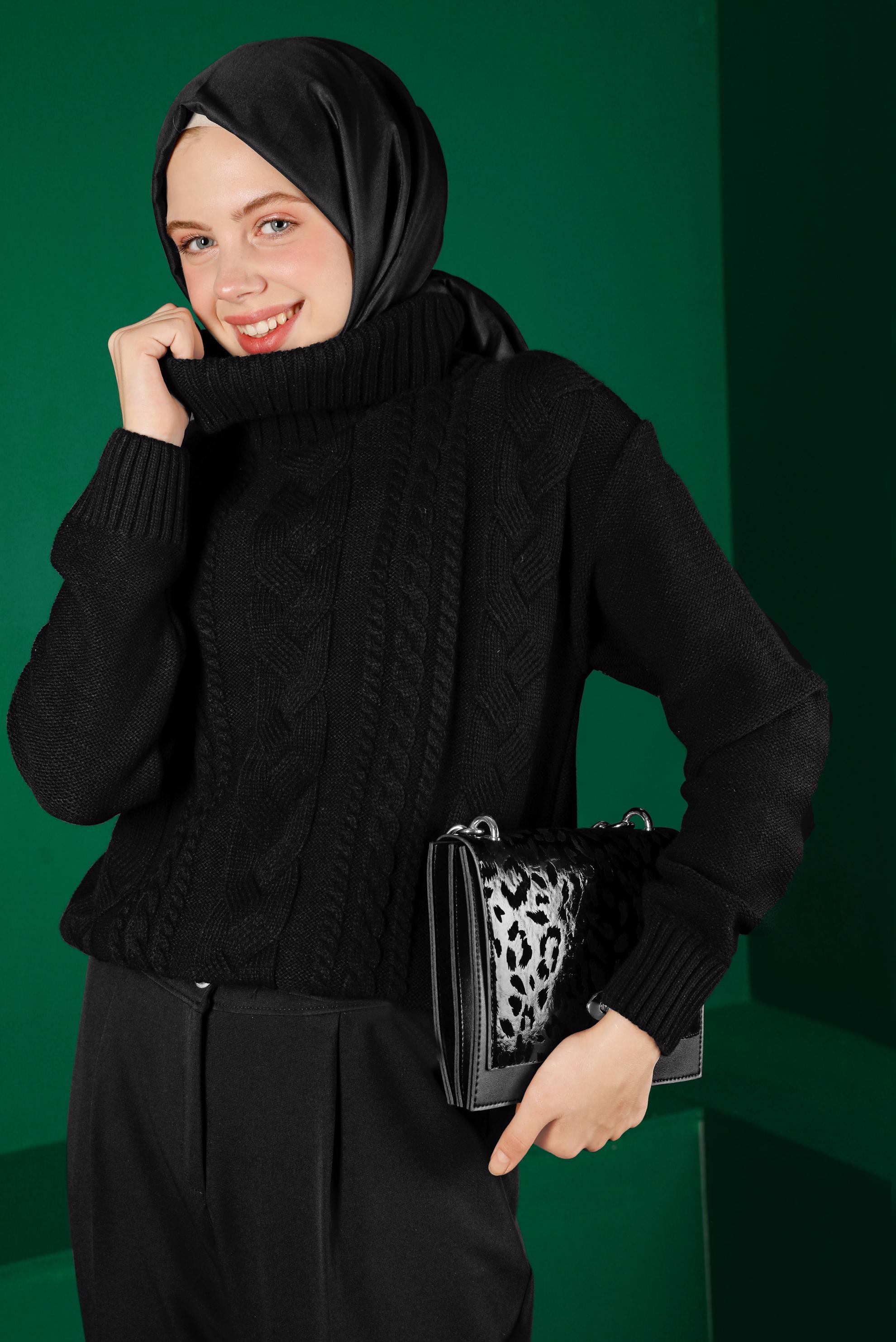Hijab clothing BLACK CABLE KNIT TURTLENECK KNITWEAR SWEATER 43134 