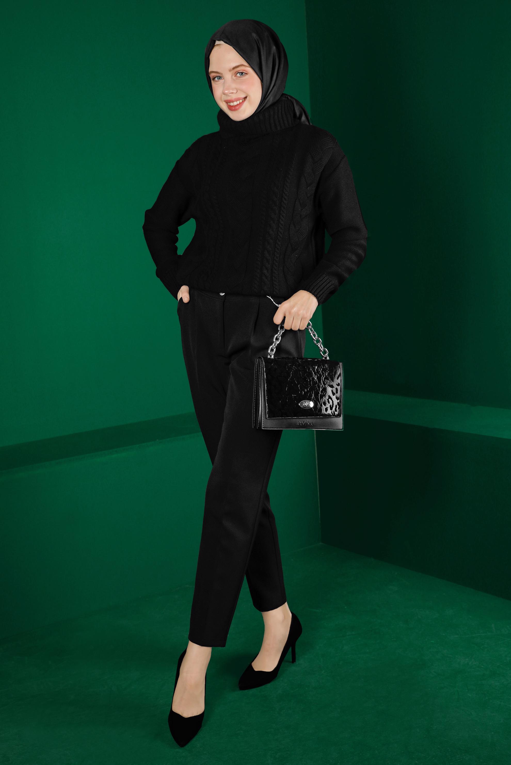 Hijab clothing BLACK CABLE KNIT TURTLENECK KNITWEAR SWEATER 43134 