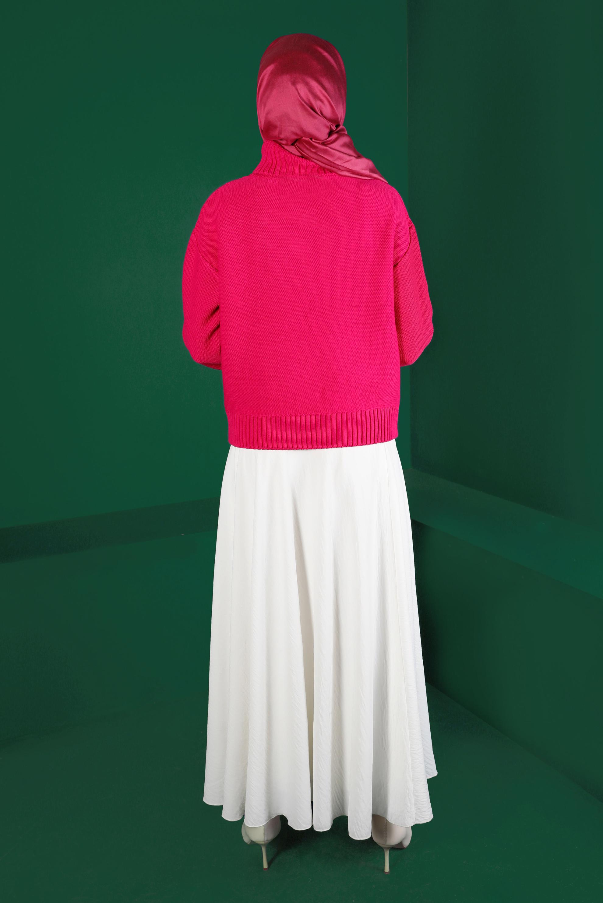 Tesettür giyim FUŞYA BOĞAZLI ÖRGÜ DETAYLI TRİKO KAZAK 43134 