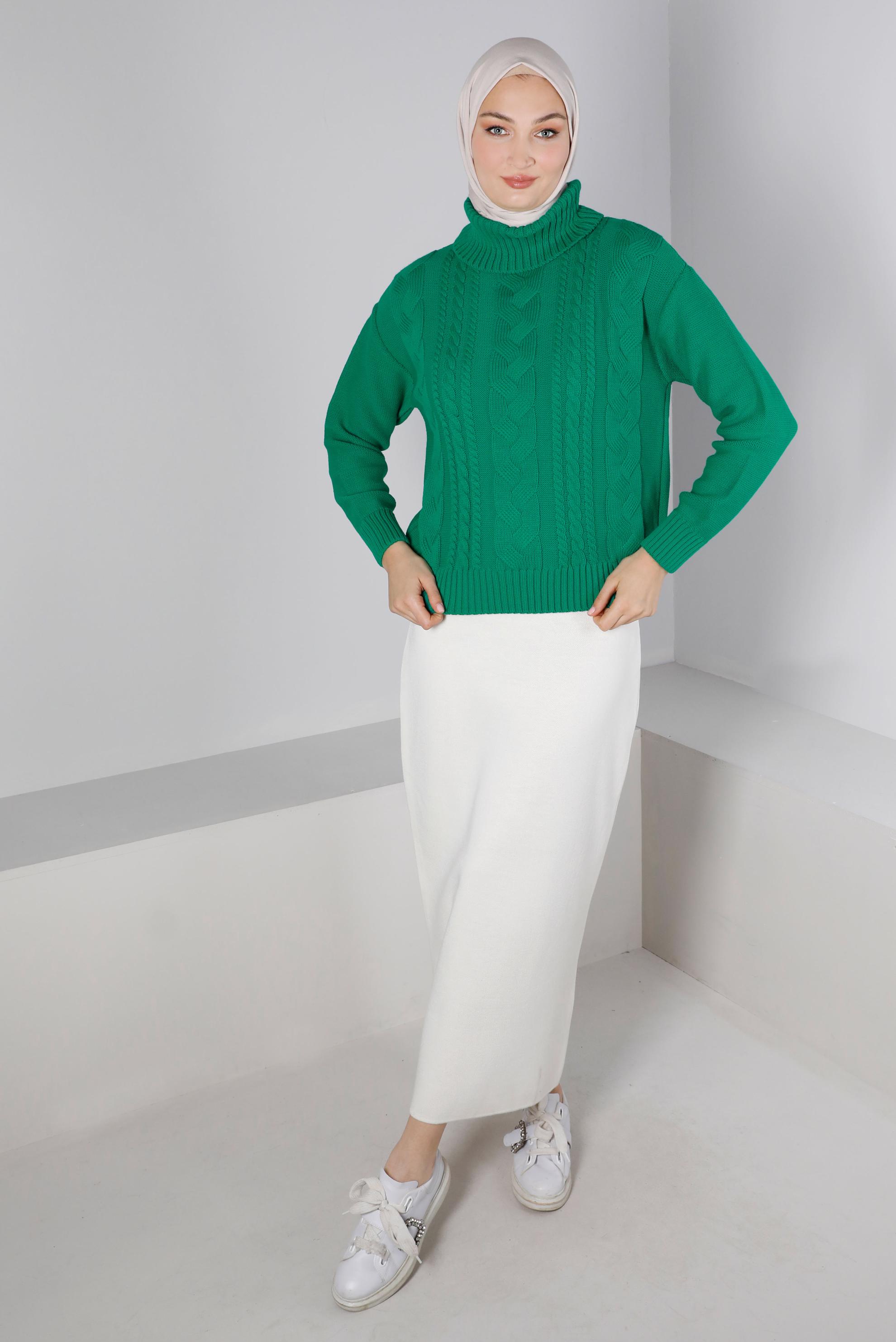 Hijab clothing GREEN CABLE KNIT TURTLENECK KNITWEAR SWEATER 43134 