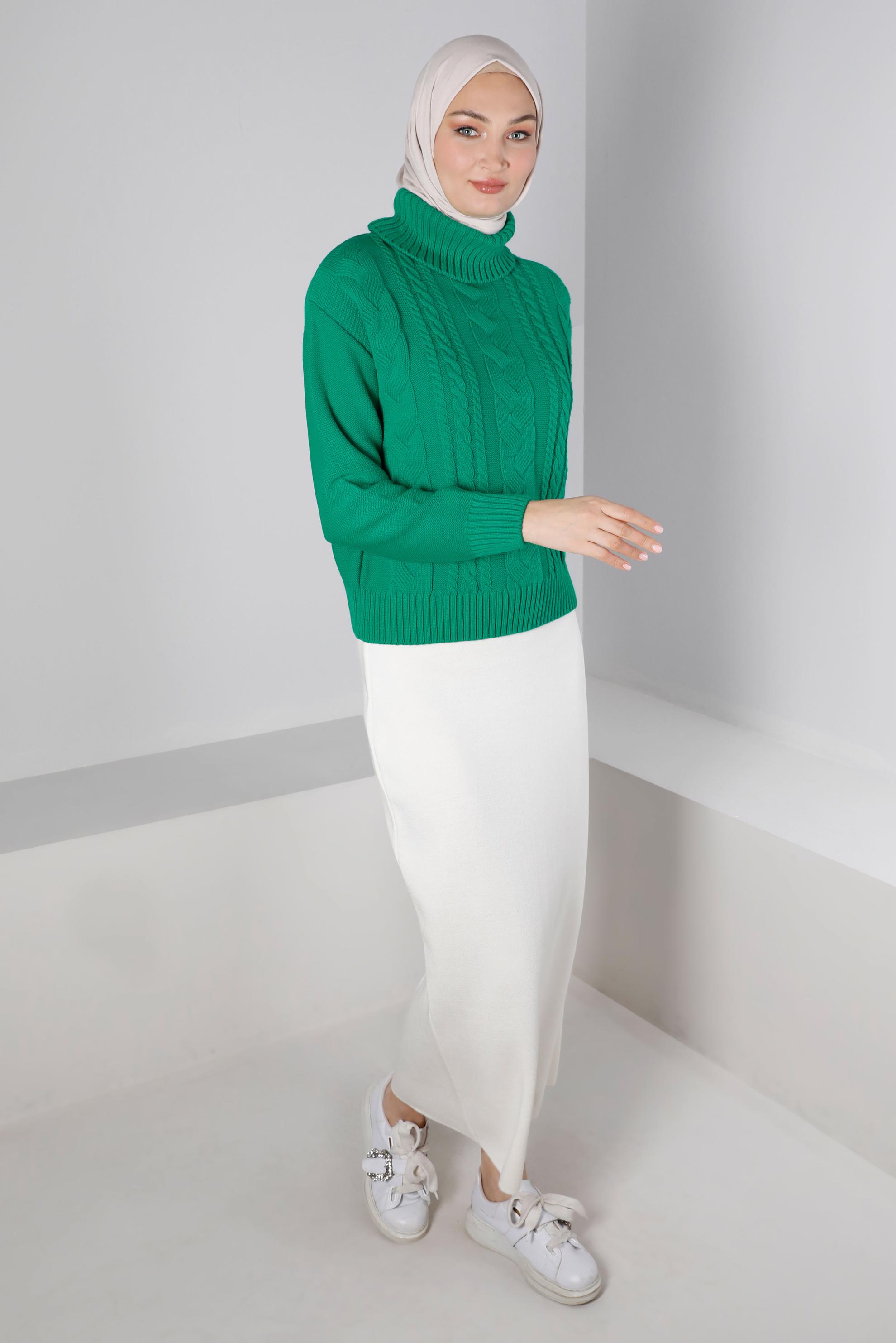Hijab clothing GREEN CABLE KNIT TURTLENECK KNITWEAR SWEATER 43134 
