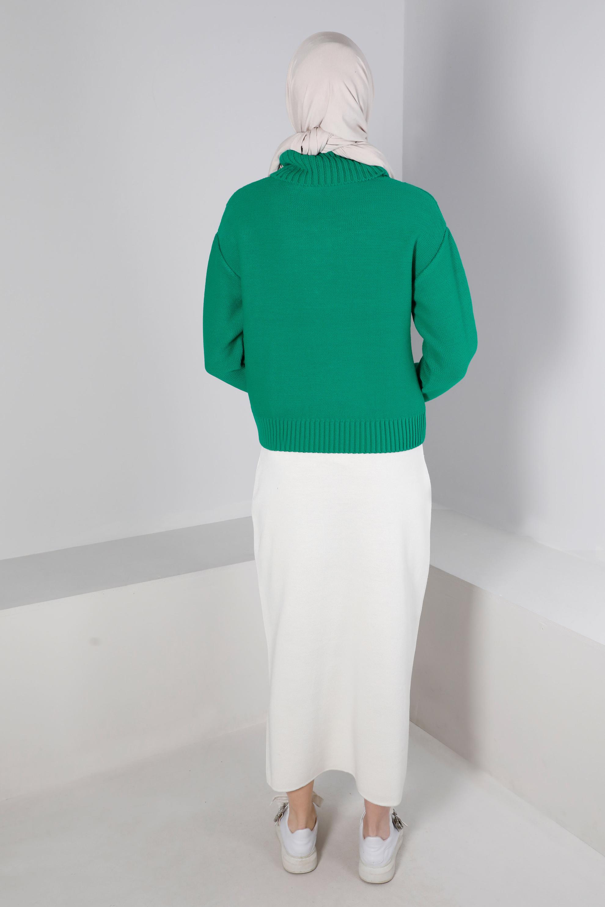 Hijab clothing GREEN CABLE KNIT TURTLENECK KNITWEAR SWEATER 43134 