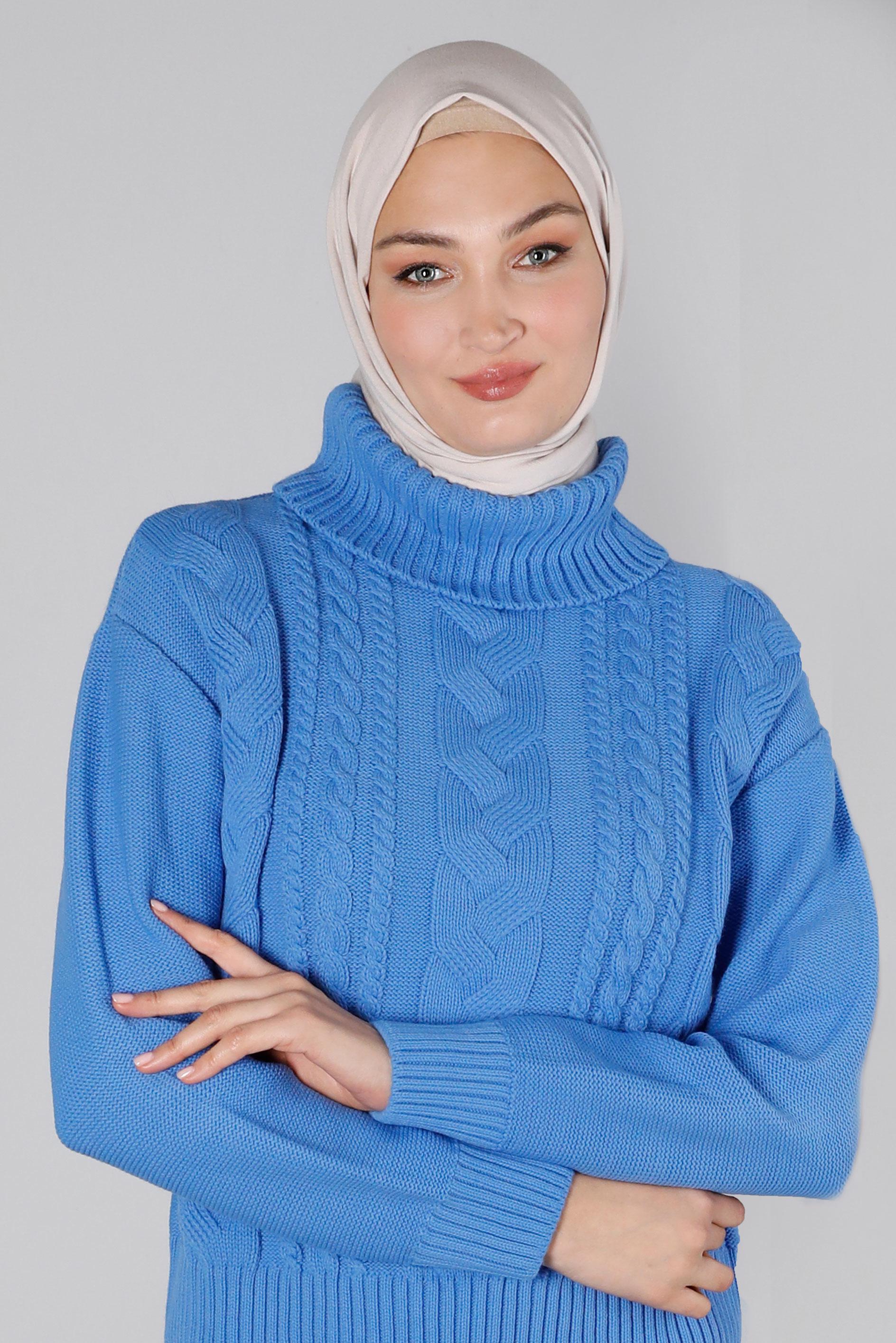 Hijab clothing BLUE CABLE KNIT TURTLENECK KNITWEAR SWEATER 43134 