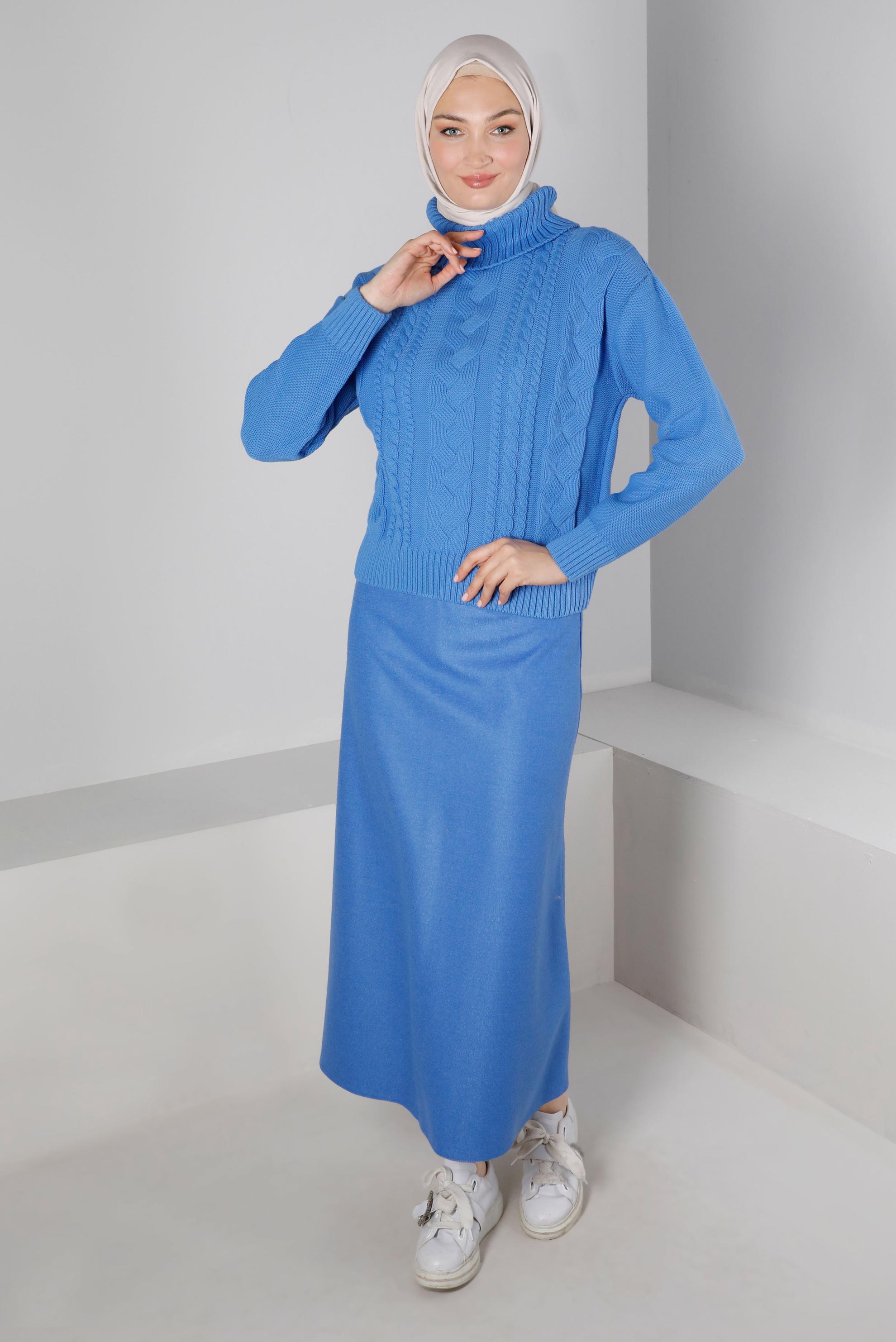 Hijab clothing BLUE CABLE KNIT TURTLENECK KNITWEAR SWEATER 43134 