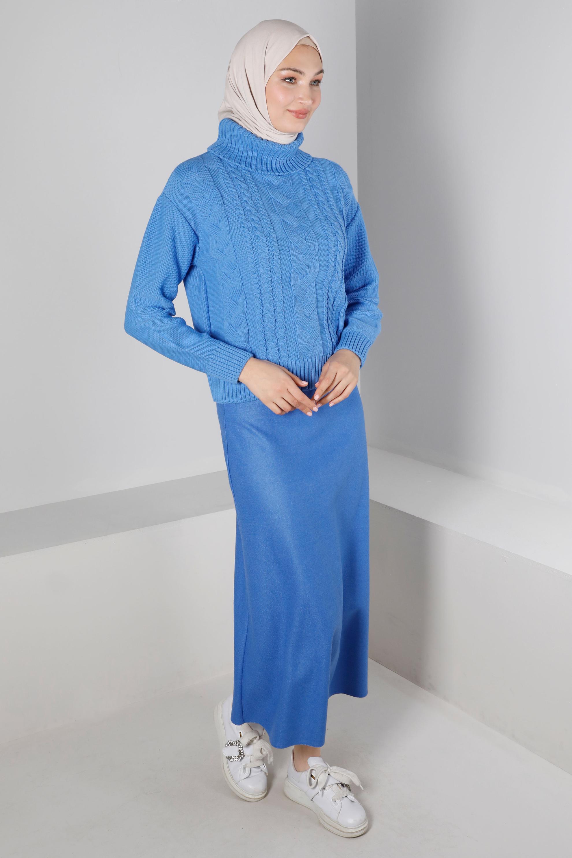 Hijab clothing BLUE CABLE KNIT TURTLENECK KNITWEAR SWEATER 43134 