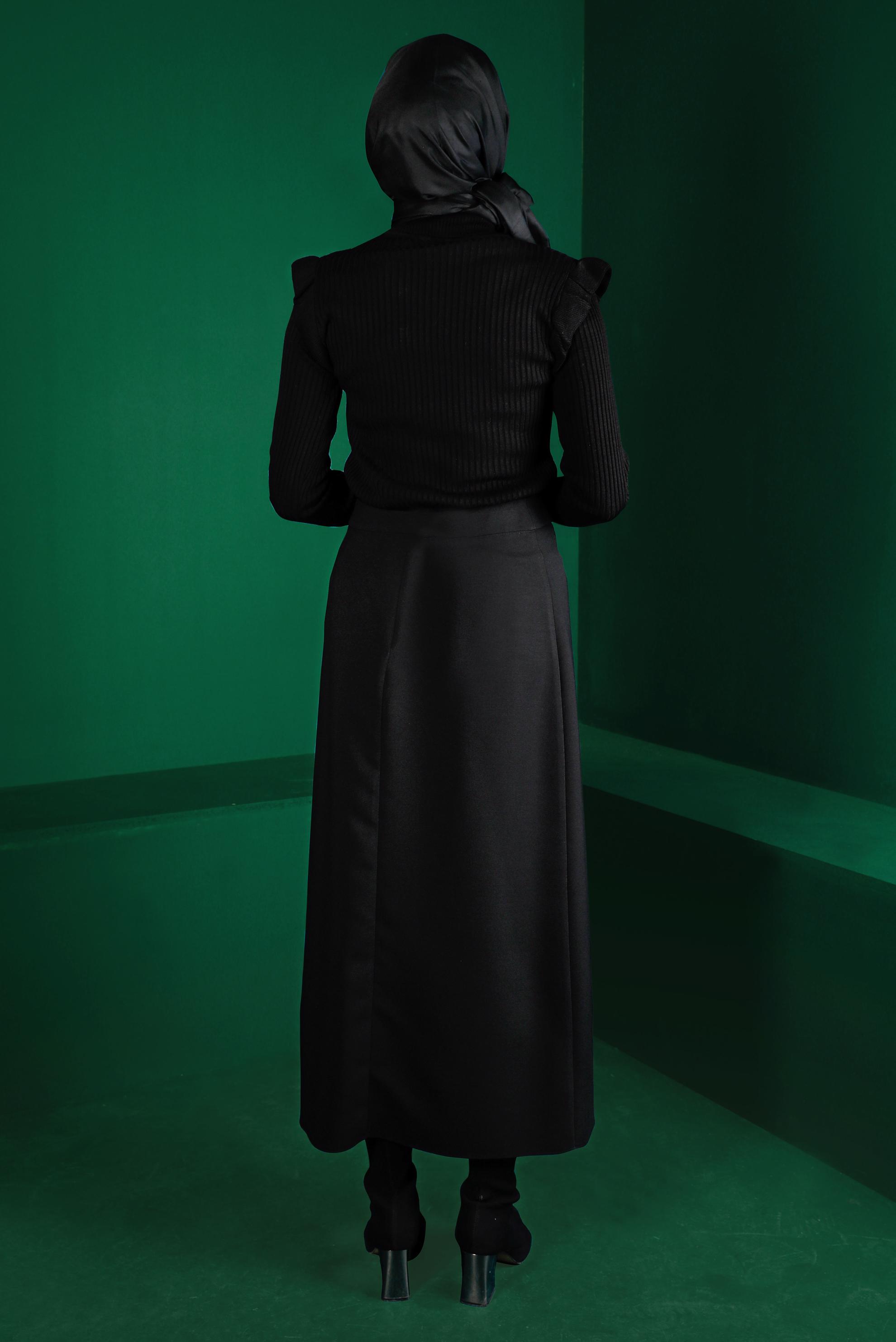 Tesettür giyim SİYAH TAŞ DETAYLI FIRFIRLI TRİKO KAZAK 43188 