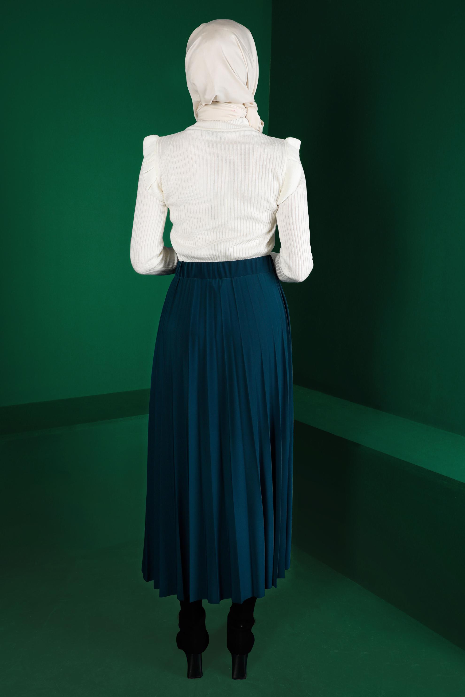 Tesettür giyim BEYAZ TAŞ DETAYLI FIRFIRLI TRİKO KAZAK 43188 