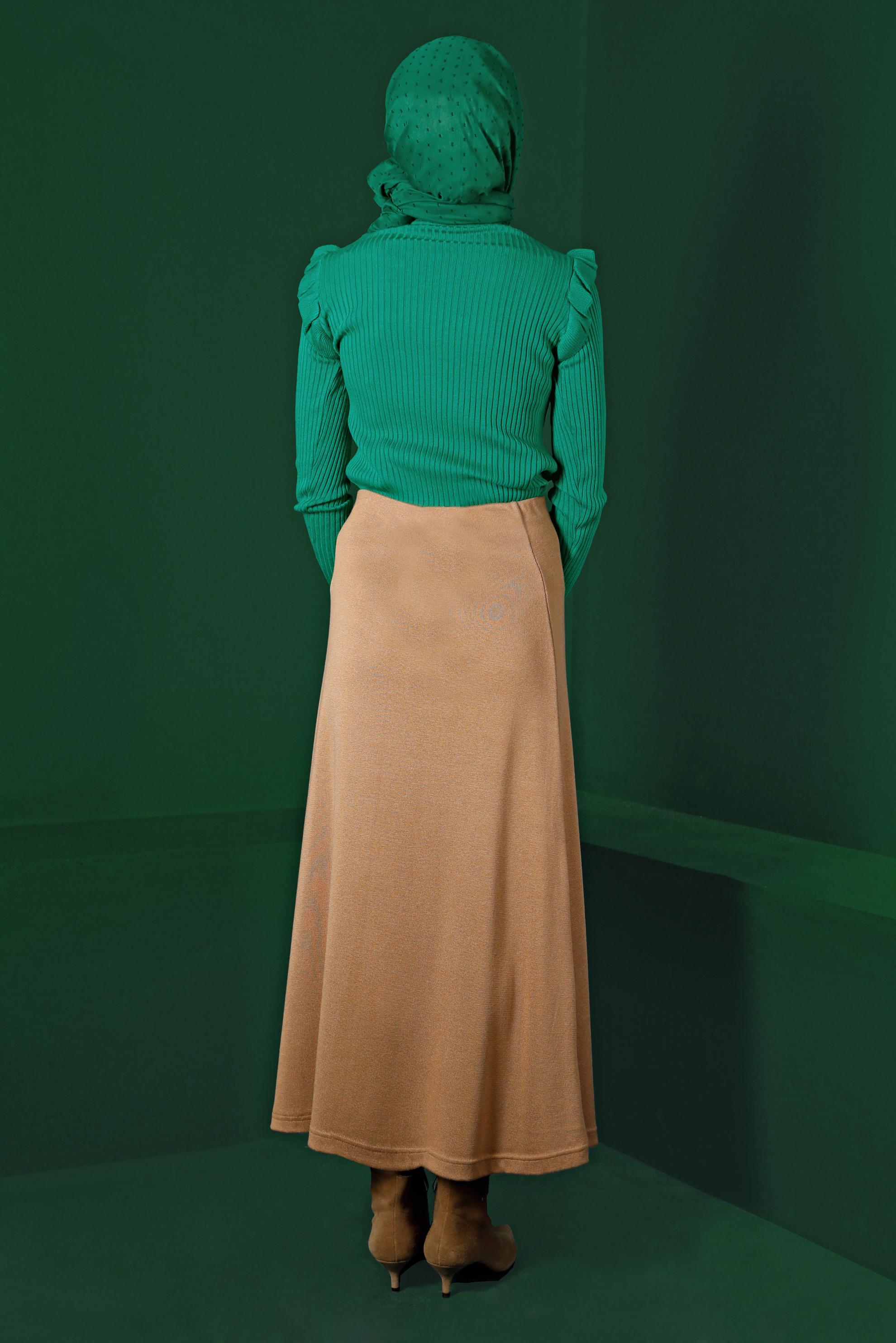 Tesettür giyim YEŞİL TAŞ DETAYLI FIRFIRLI TRİKO KAZAK 43188 