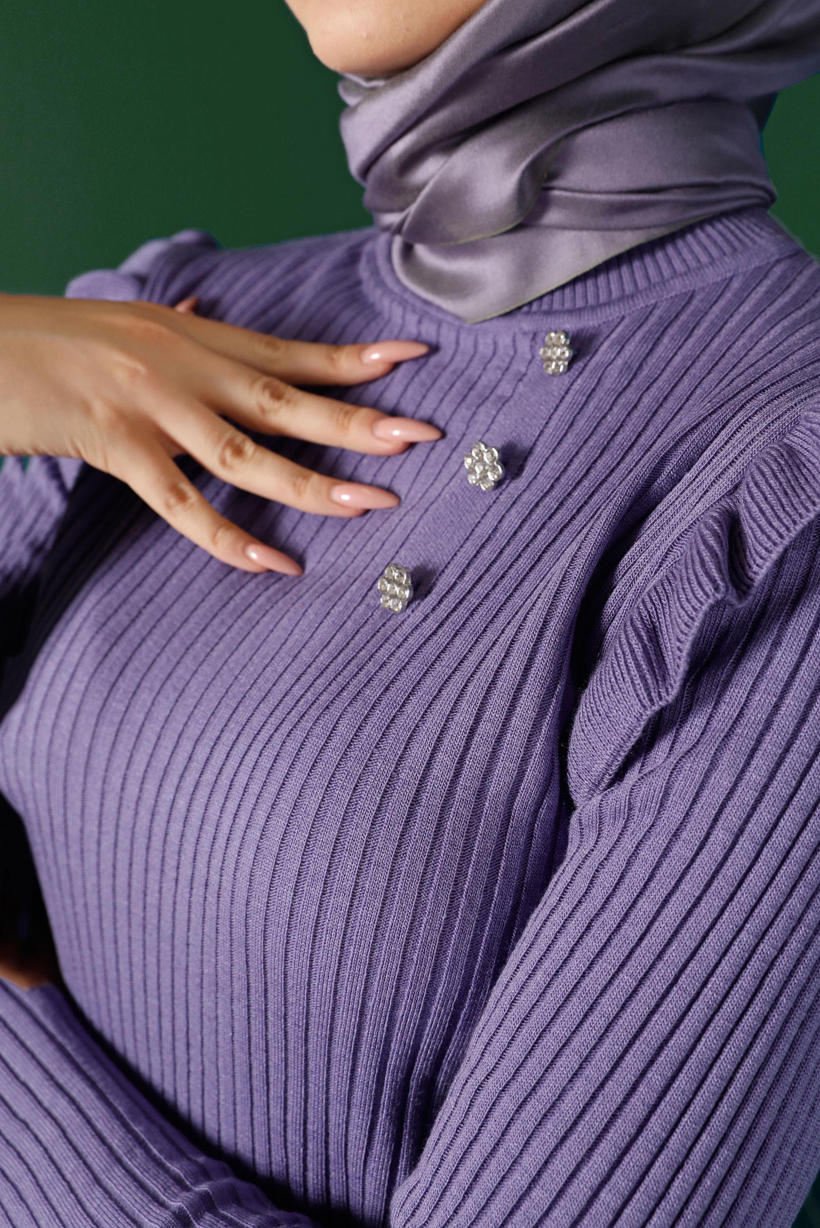 Hijab clothing PURPLE GEM DETAIL RUFFLED KNITWEAR SWEATER 43188 