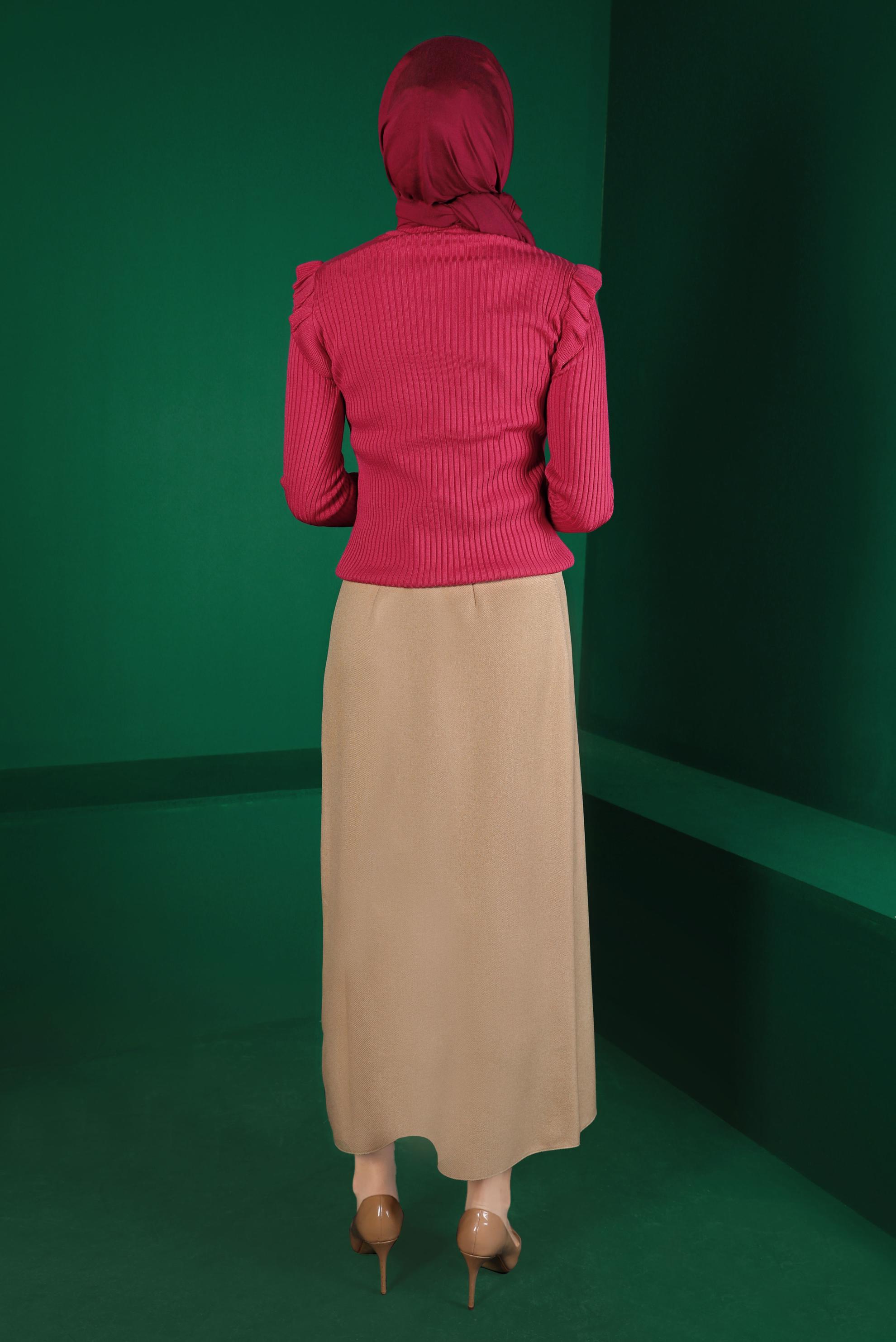 Tesettür giyim FUŞYA TAŞ DETAYLI FIRFIRLI TRİKO KAZAK 43188 