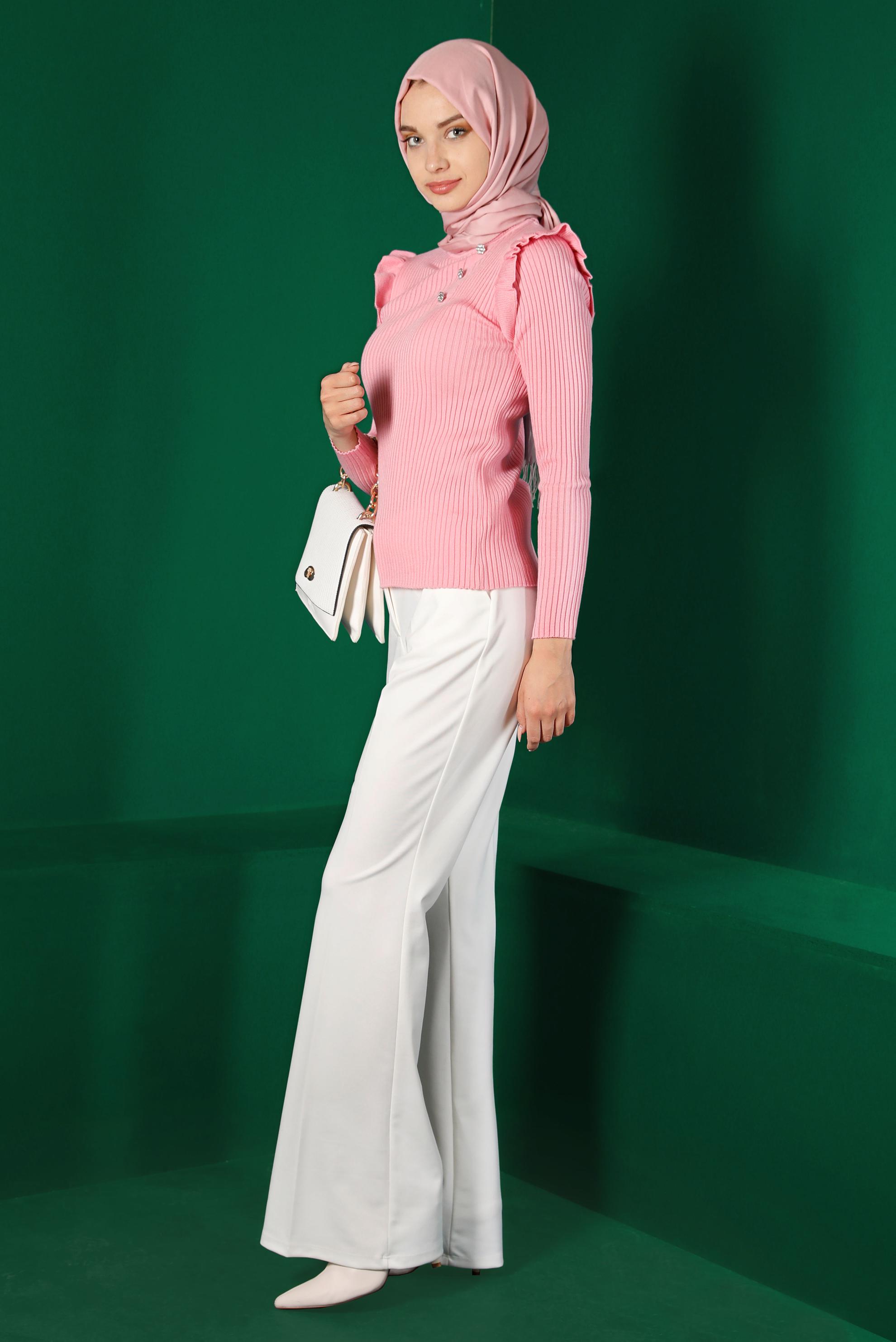 Hijab clothing POWDER GEM DETAIL RUFFLED KNITWEAR SWEATER 43188 