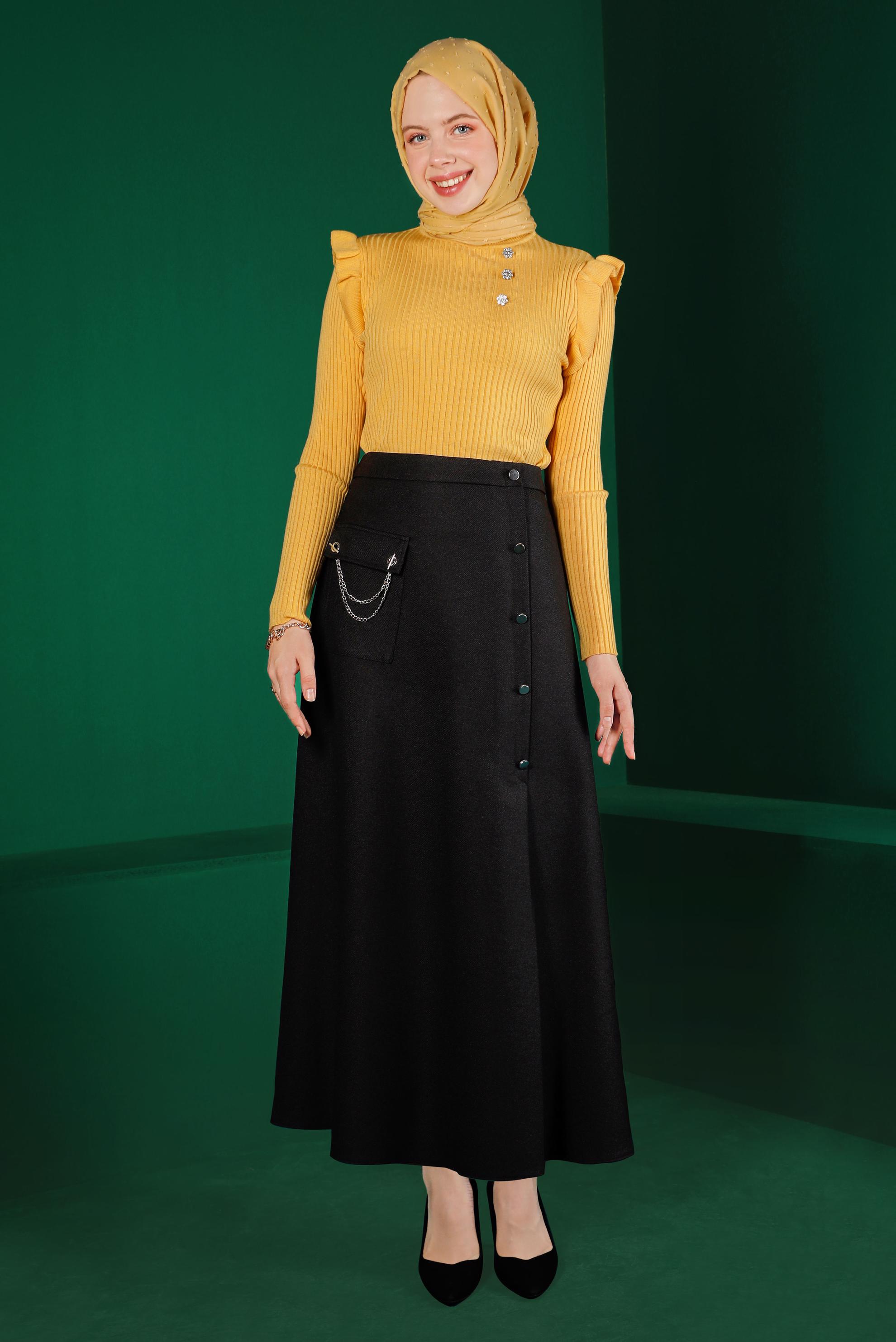 Hijab clothing YELLOW GEM DETAIL RUFFLED KNITWEAR SWEATER 43188 