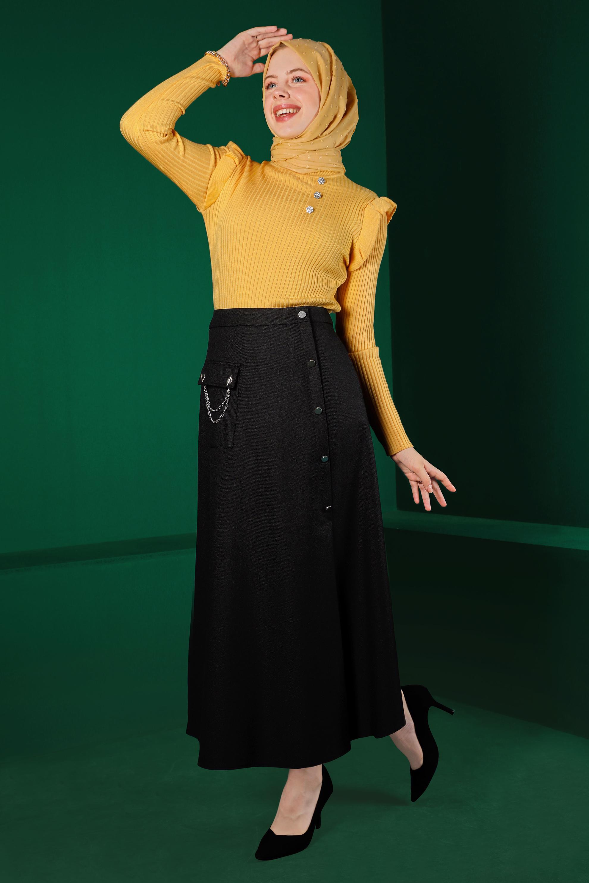 Hijab clothing YELLOW GEM DETAIL RUFFLED KNITWEAR SWEATER 43188 