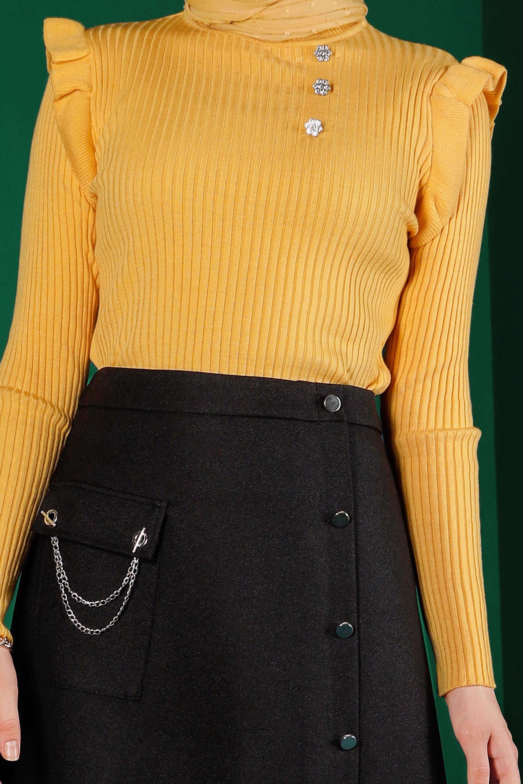 Hijab clothing YELLOW GEM DETAIL RUFFLED KNITWEAR SWEATER 43188 