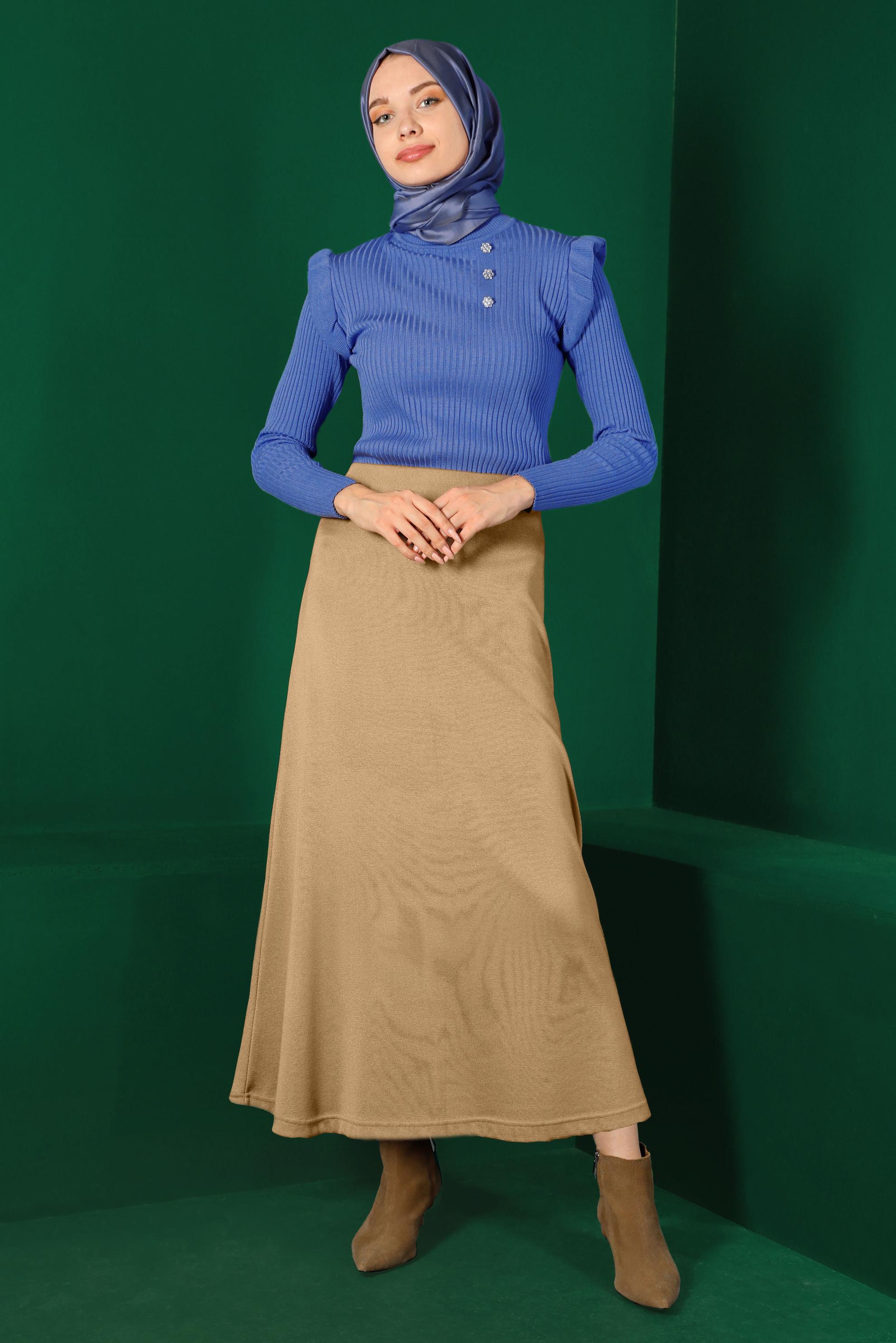 Hijab clothing BLUE GEM DETAIL RUFFLED KNITWEAR SWEATER 43188 