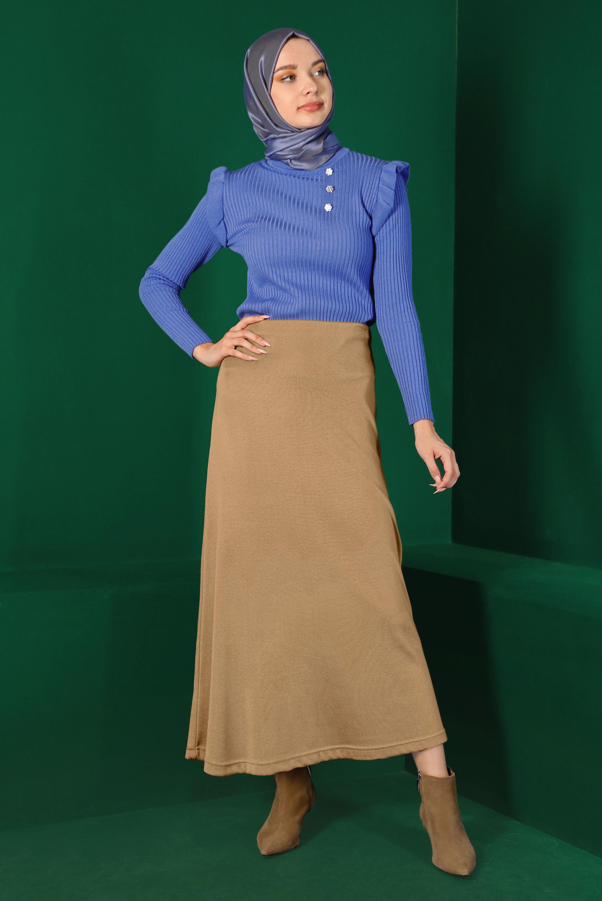 Hijab clothing BLUE GEM DETAIL RUFFLED KNITWEAR SWEATER 43188 