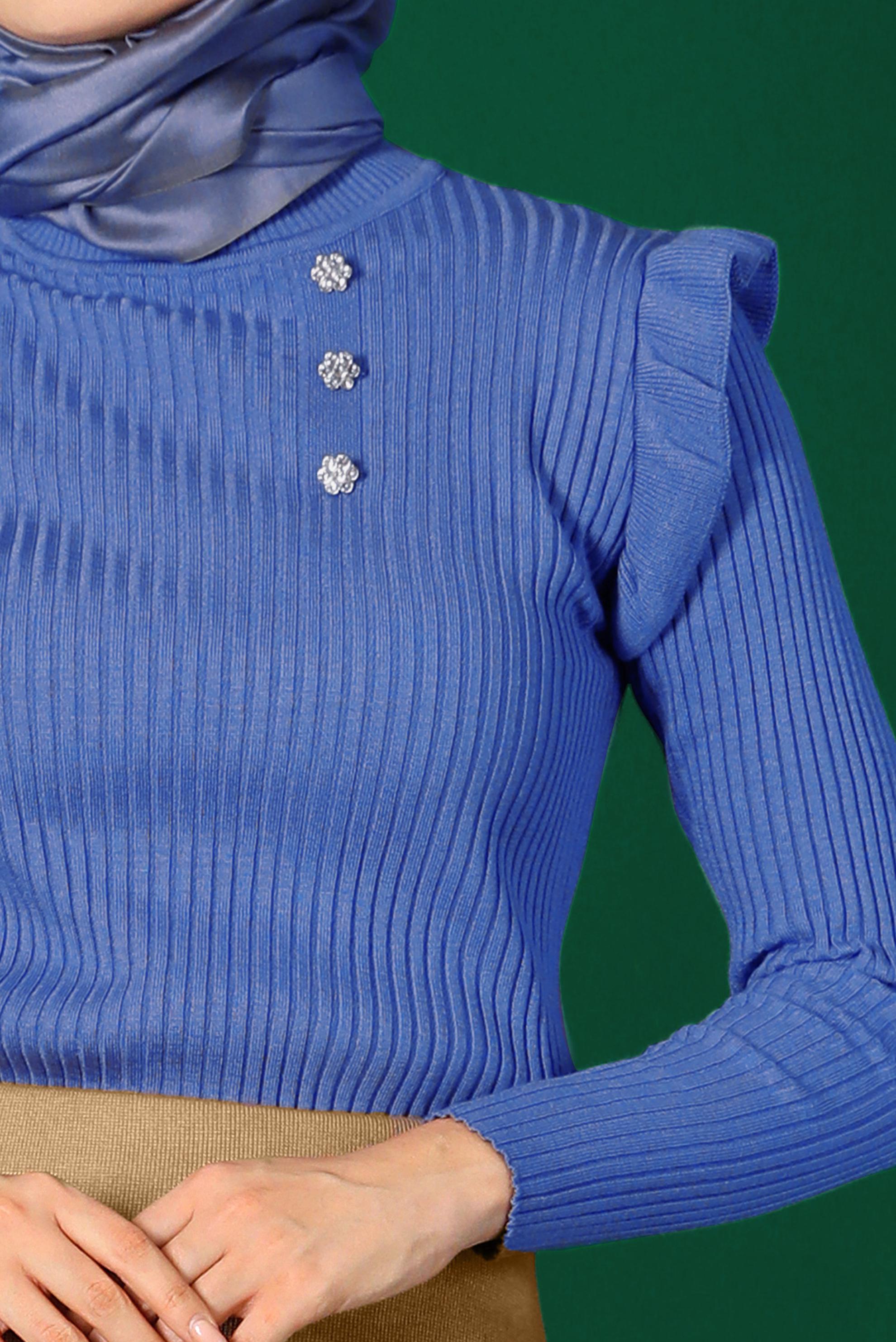 Hijab clothing BLUE GEM DETAIL RUFFLED KNITWEAR SWEATER 43188 