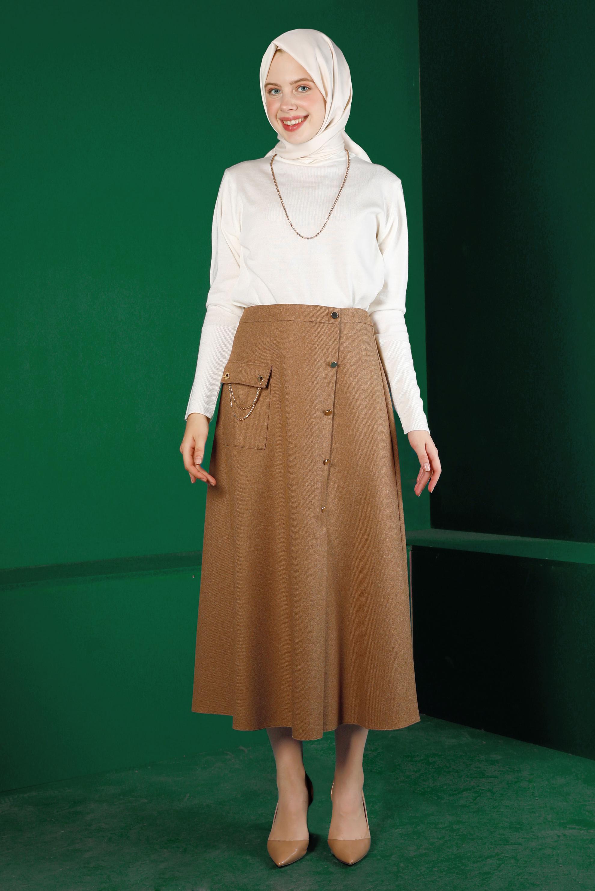 Tesettür giyim BEYAZ MANŞETLERİ KENDİNDEN DESENLİ TRİKO KAZAK 43189