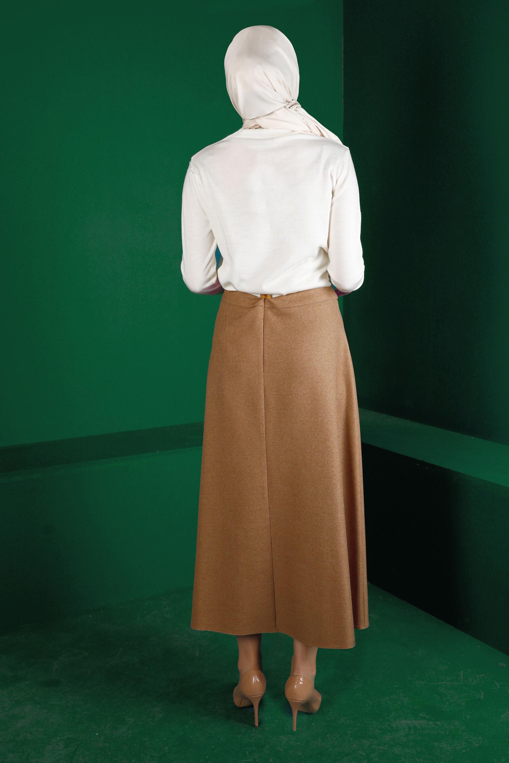 Tesettür giyim BEYAZ MANŞETLERİ KENDİNDEN DESENLİ TRİKO KAZAK 43189