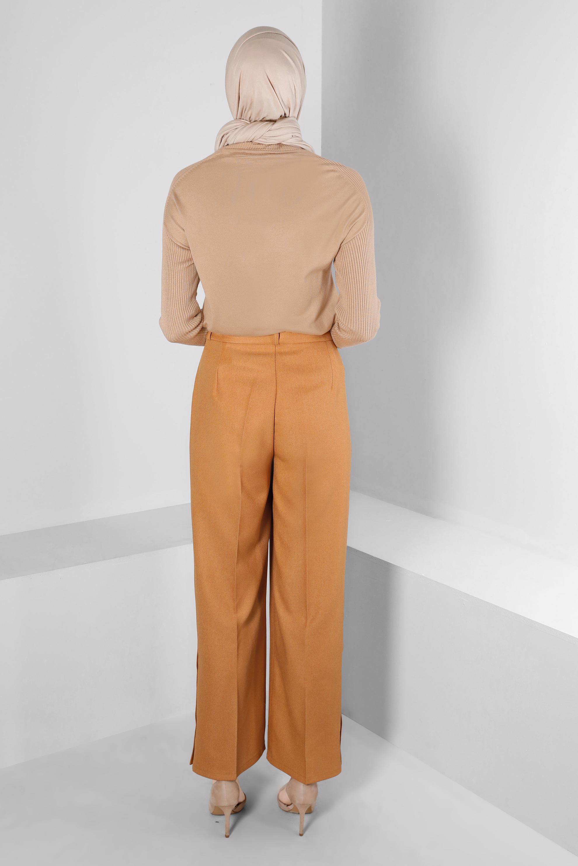 Tesettür giyim KAHVE MANŞETLERİ KENDİNDEN DESENLİ TRİKO KAZAK 43189