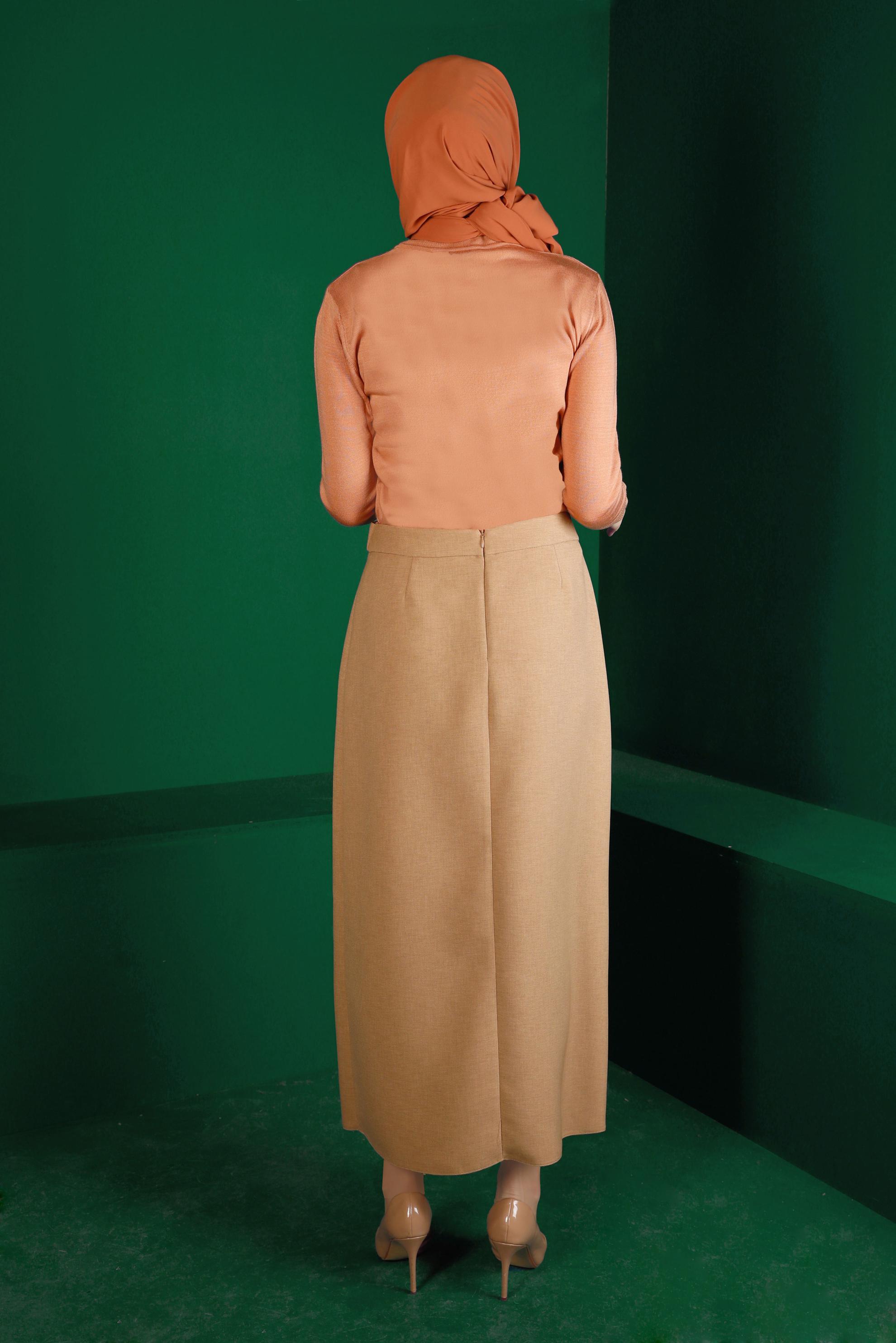 Tesettür giyim PUDRA MANŞETLERİ KENDİNDEN DESENLİ TRİKO KAZAK 43189